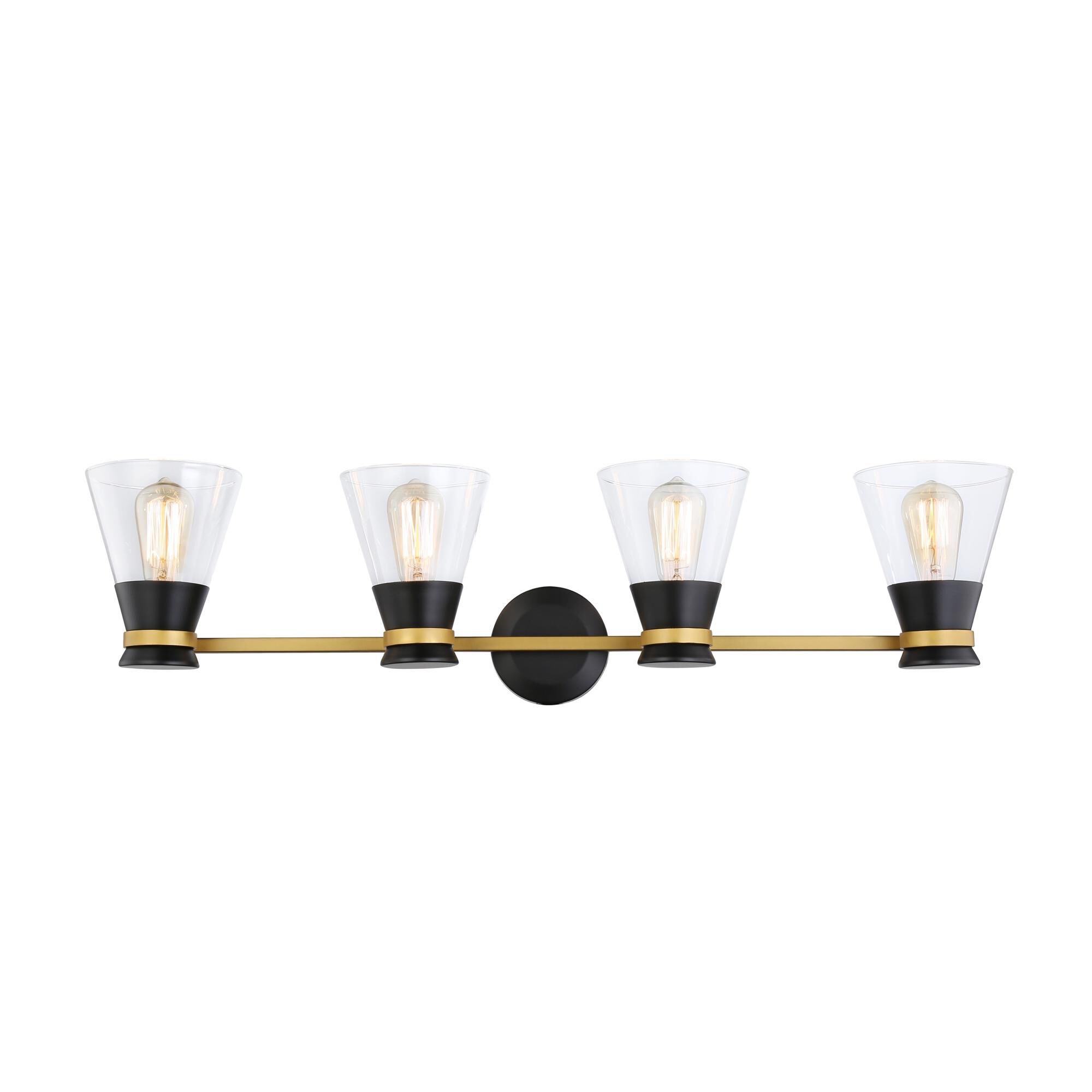 Shown in Black & Brushed Brass finish and Glass shade