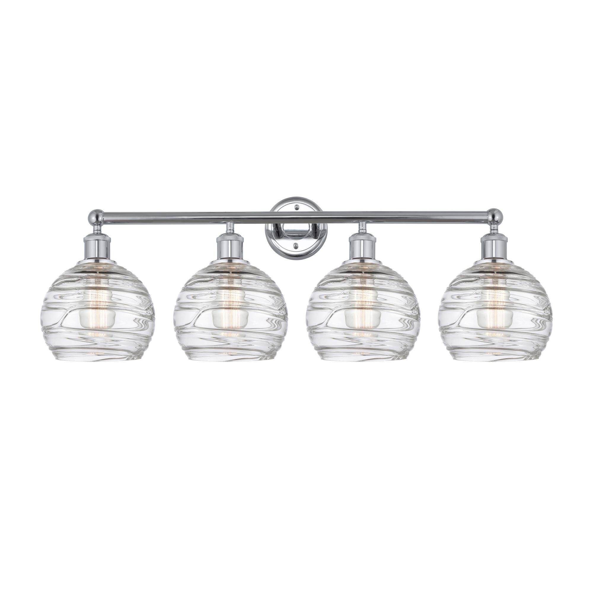 Shown in Polished Chrome finish and Clear Deco Swirl glass
