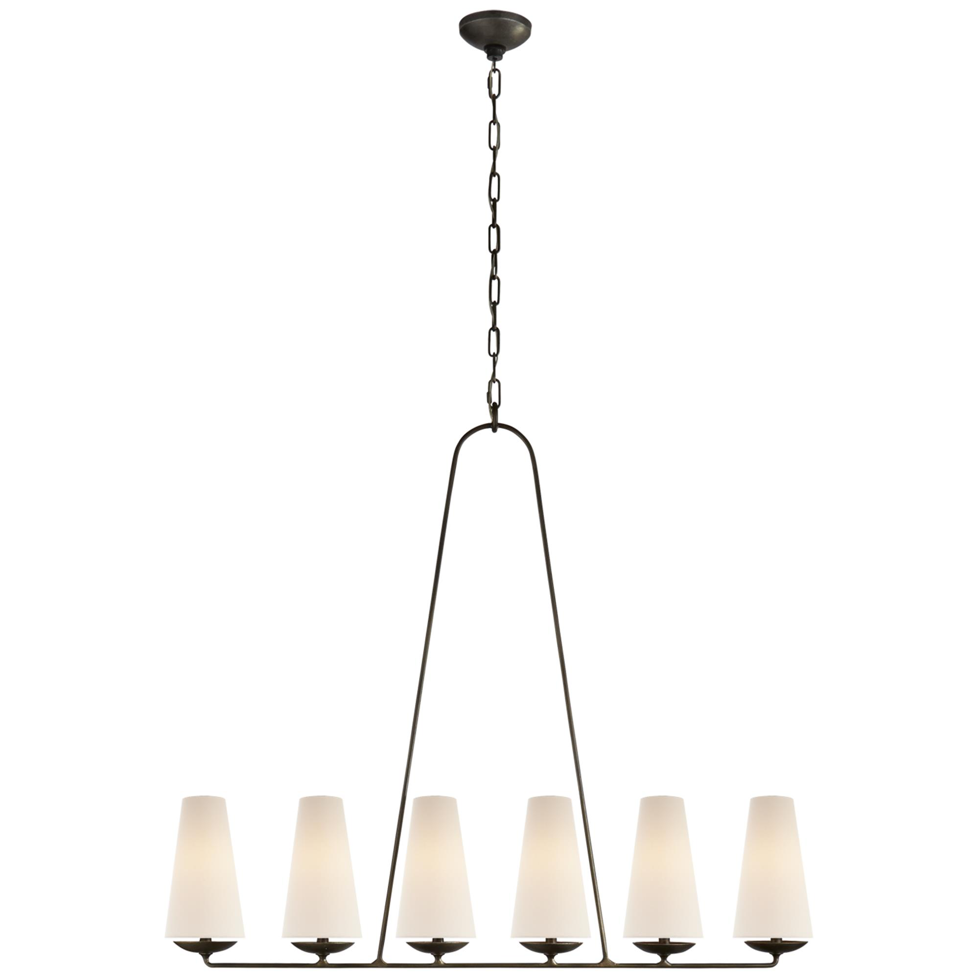 Shown in Aged Iron finish and Linen shade