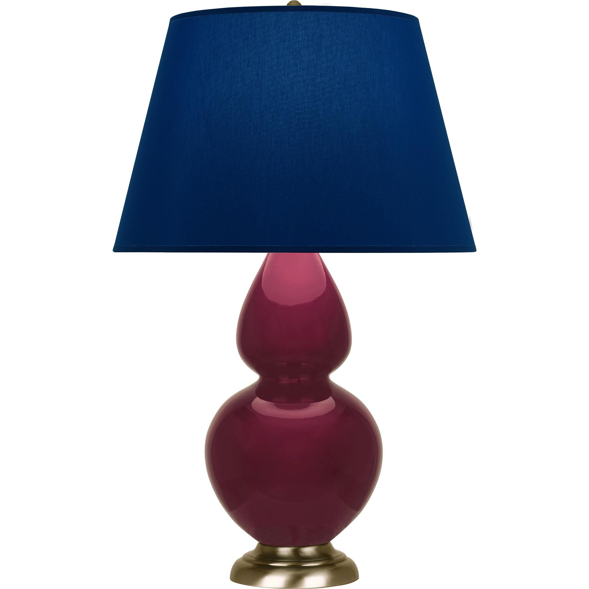 Shown in Sugar Plum Glazed finish and Navy with Gray Lining shade and Antique Brass accent