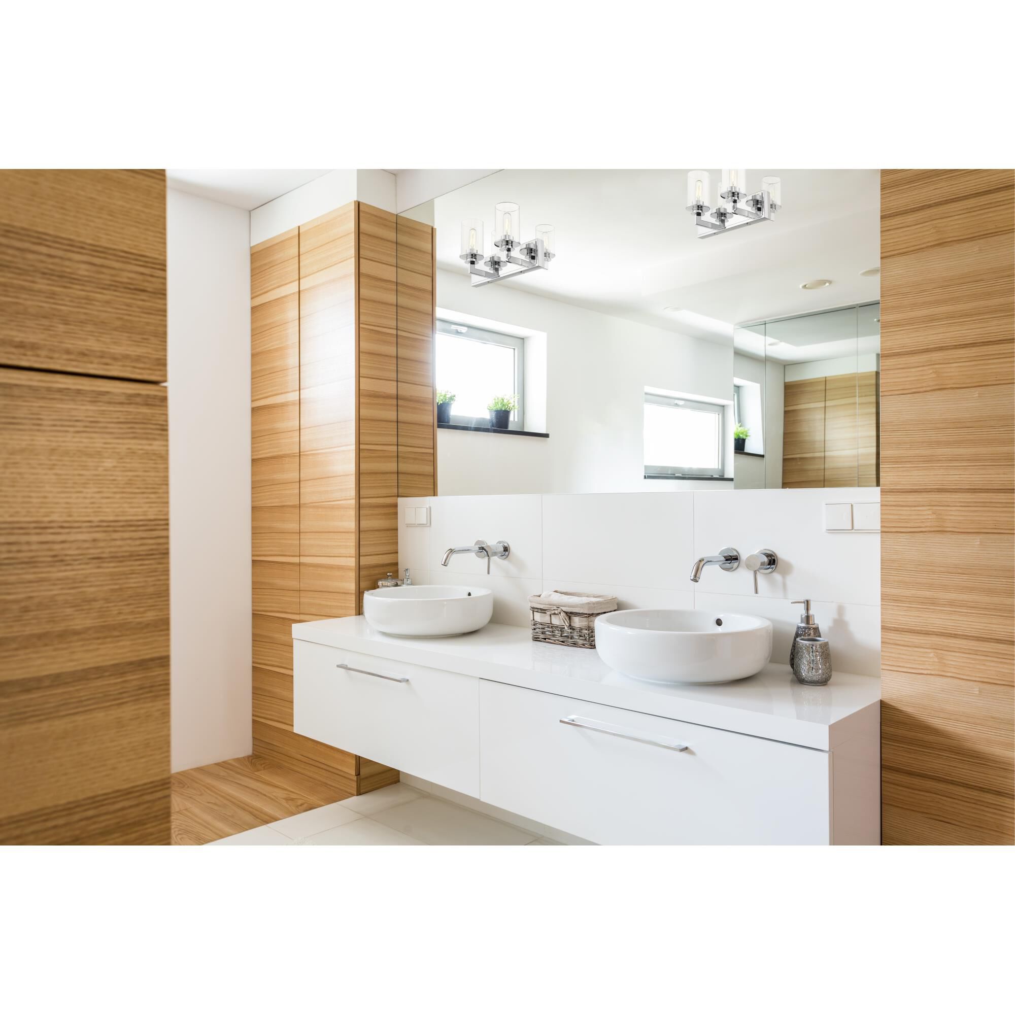 Shown in Chrome finish and Glass shade