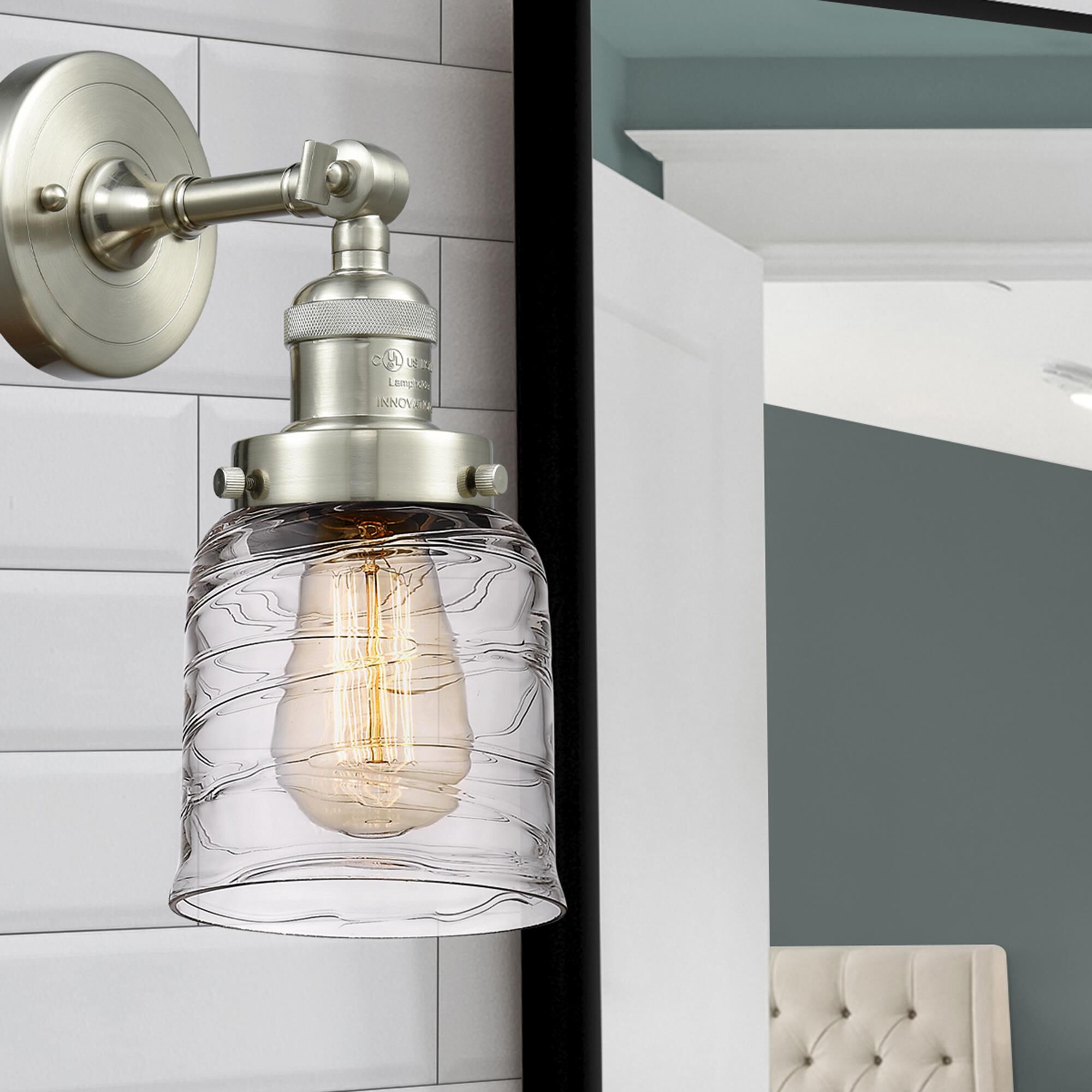Shown in Brushed Satin Nickel finish and Clear glass