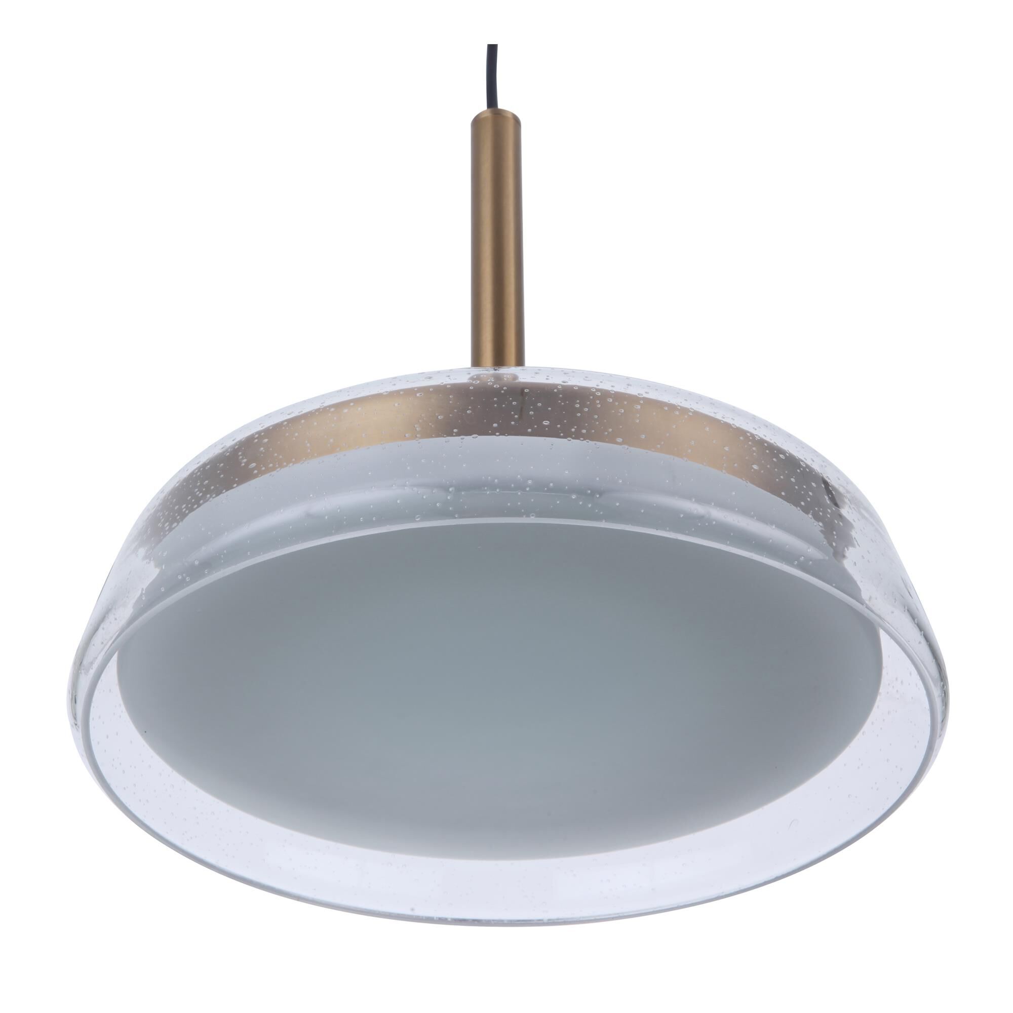 Shown in Satin Brass finish and Clear Seeded glass and Glass shade