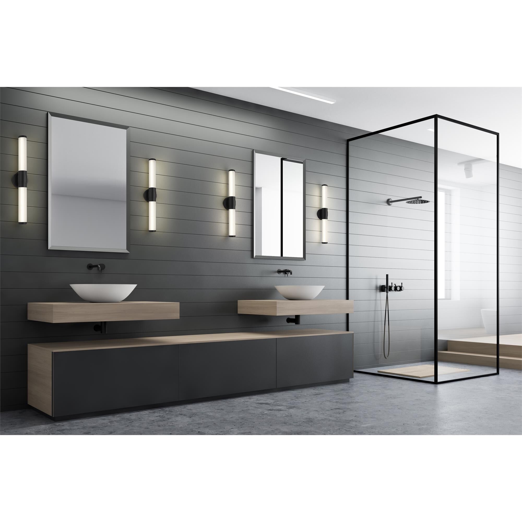 Shown in Matte Black finish and Opal White glass and Opal White shade