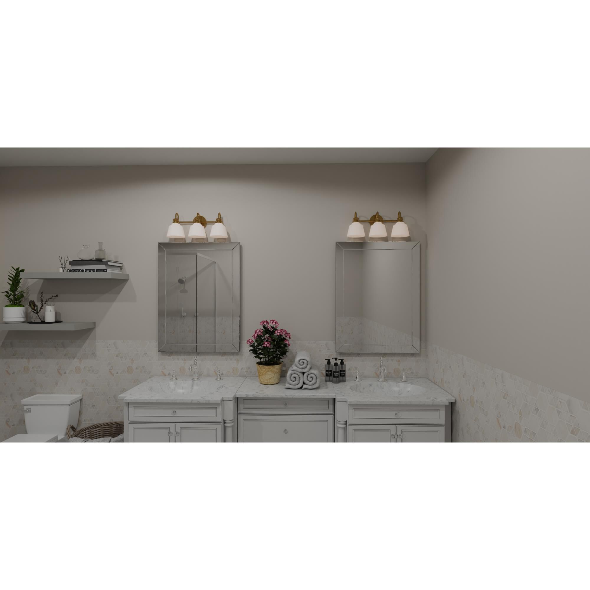 Shown in Aged Brass finish and Opal Etched glass