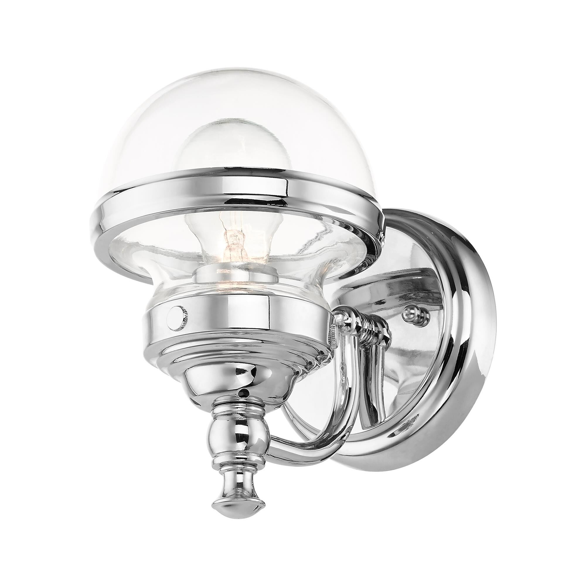 Shown in Polished Chrome finish and Hand Blown Clear glass and Hand Blown Clear Glass shade