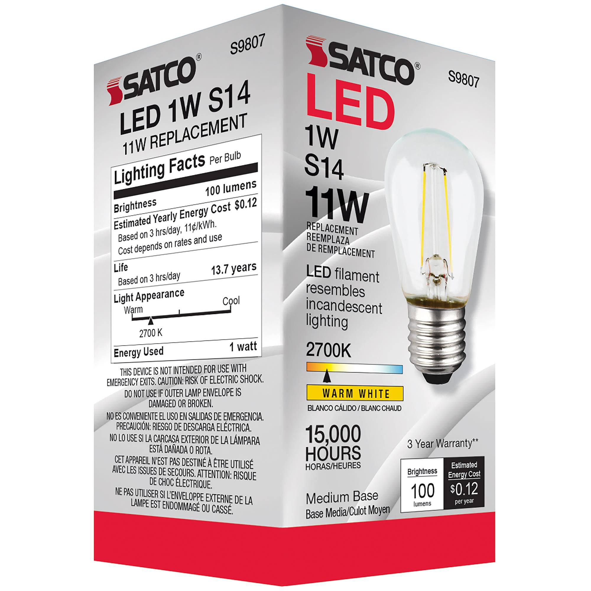 1 Watt 2700K S14 LED Light Bulb,