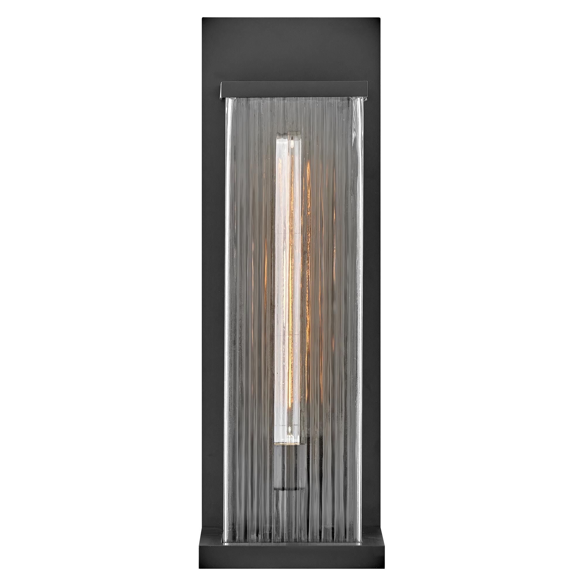 Shown in Black finish and Clear Ribbed glass