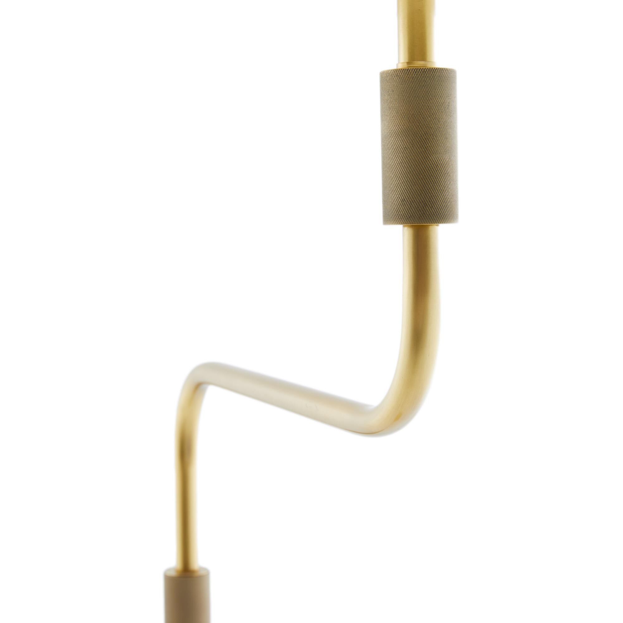 Shown in Antique Brass finish and Linen shade