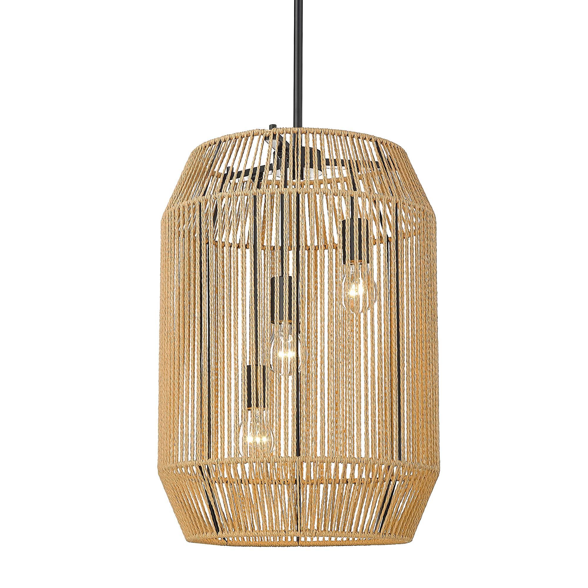 Shown in Matte Black finish and Natural Raphia Rope shade