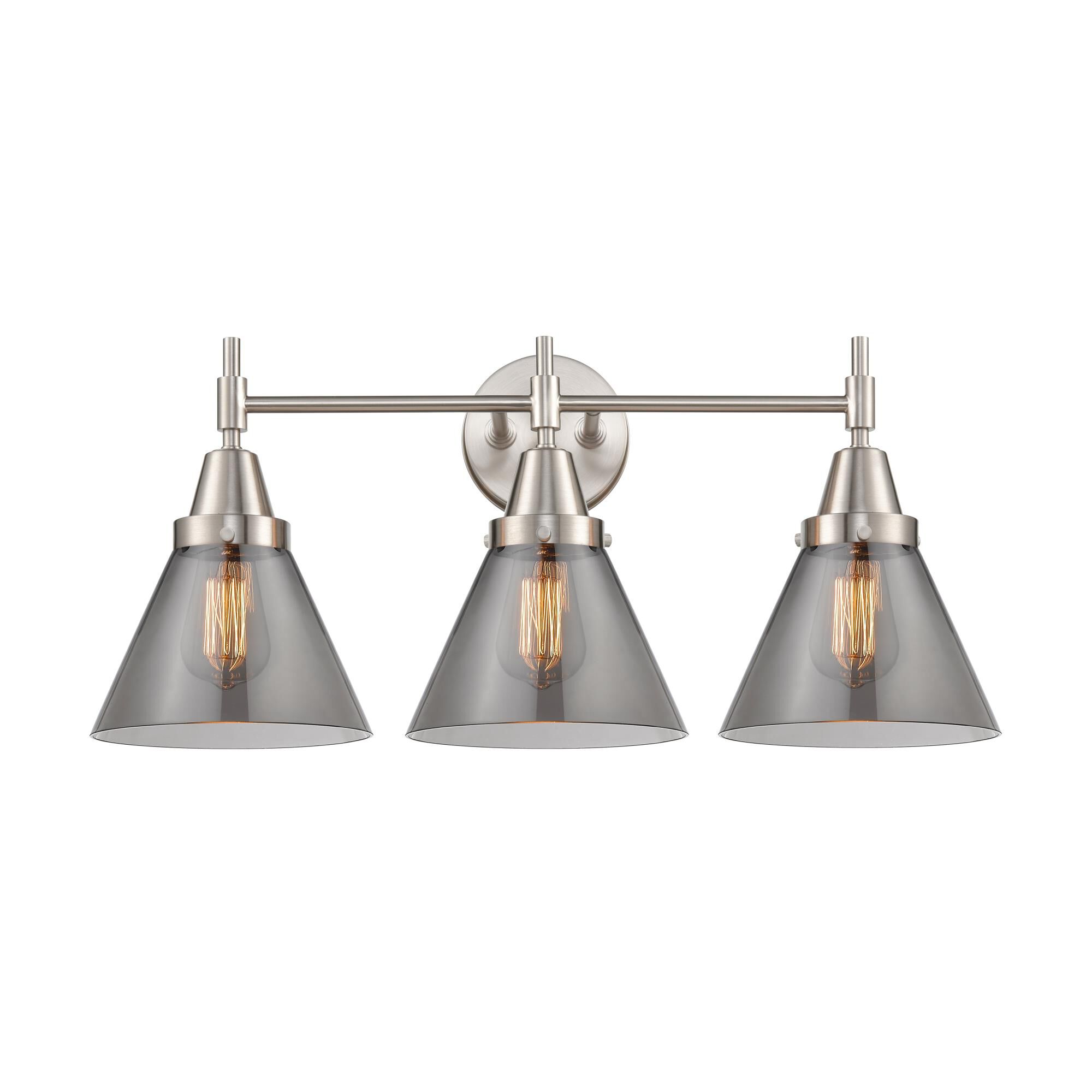 Shown in Satin Nickel finish and Plated Smoke Large Cone glass