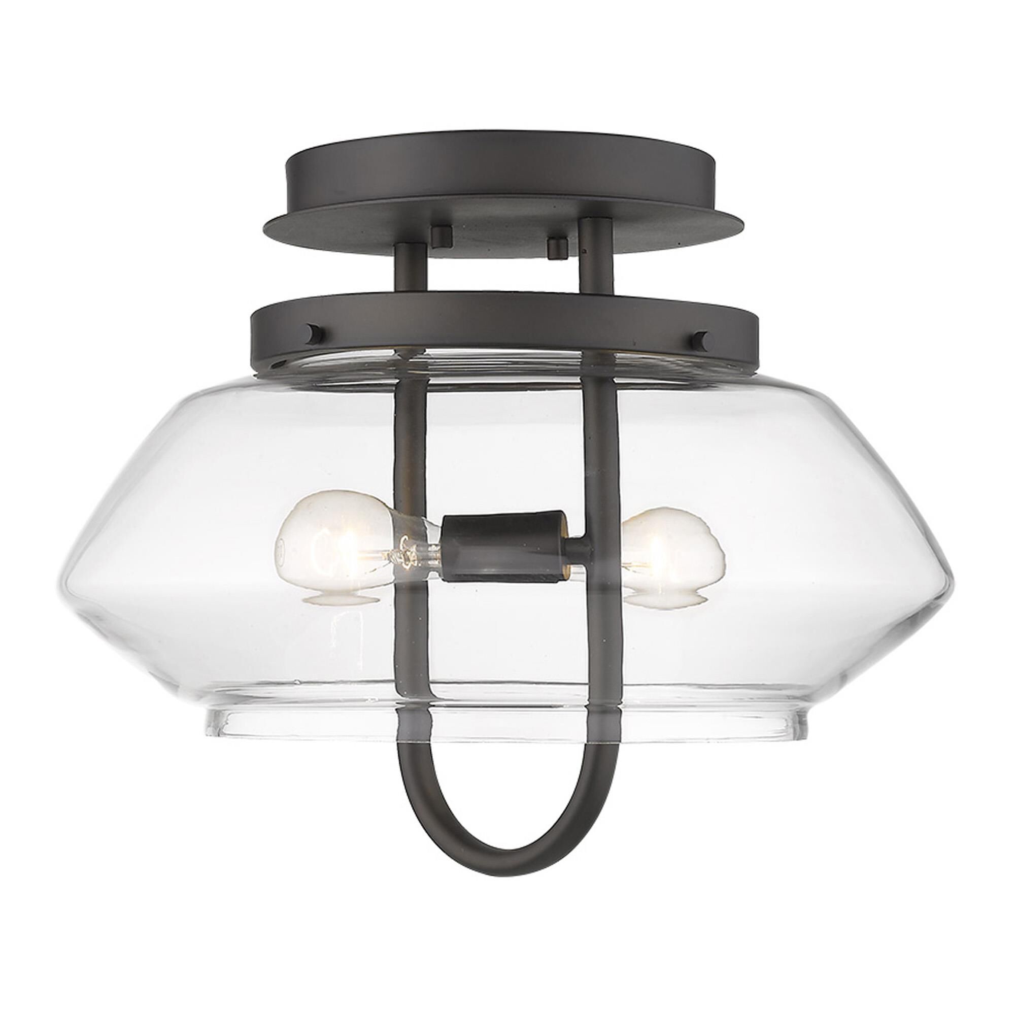 Shown in Oil-Rubbed Bronze finish and Clear glass and Clear Glass Drum shade