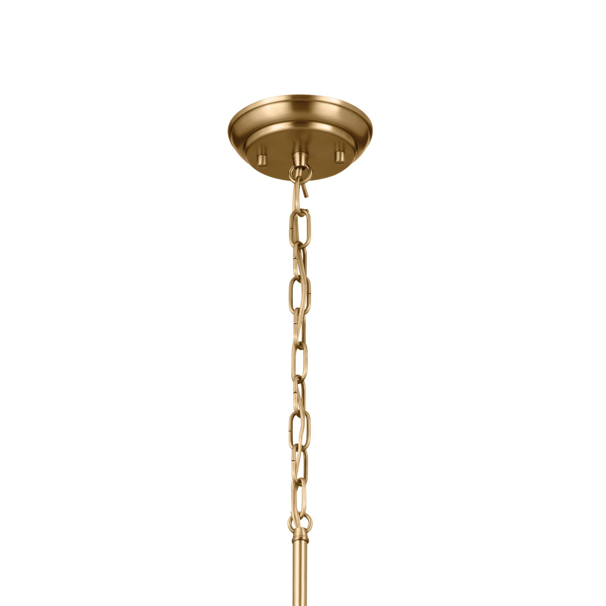 Shown in Brushed Natural Brass finish and Metal and Bell shade