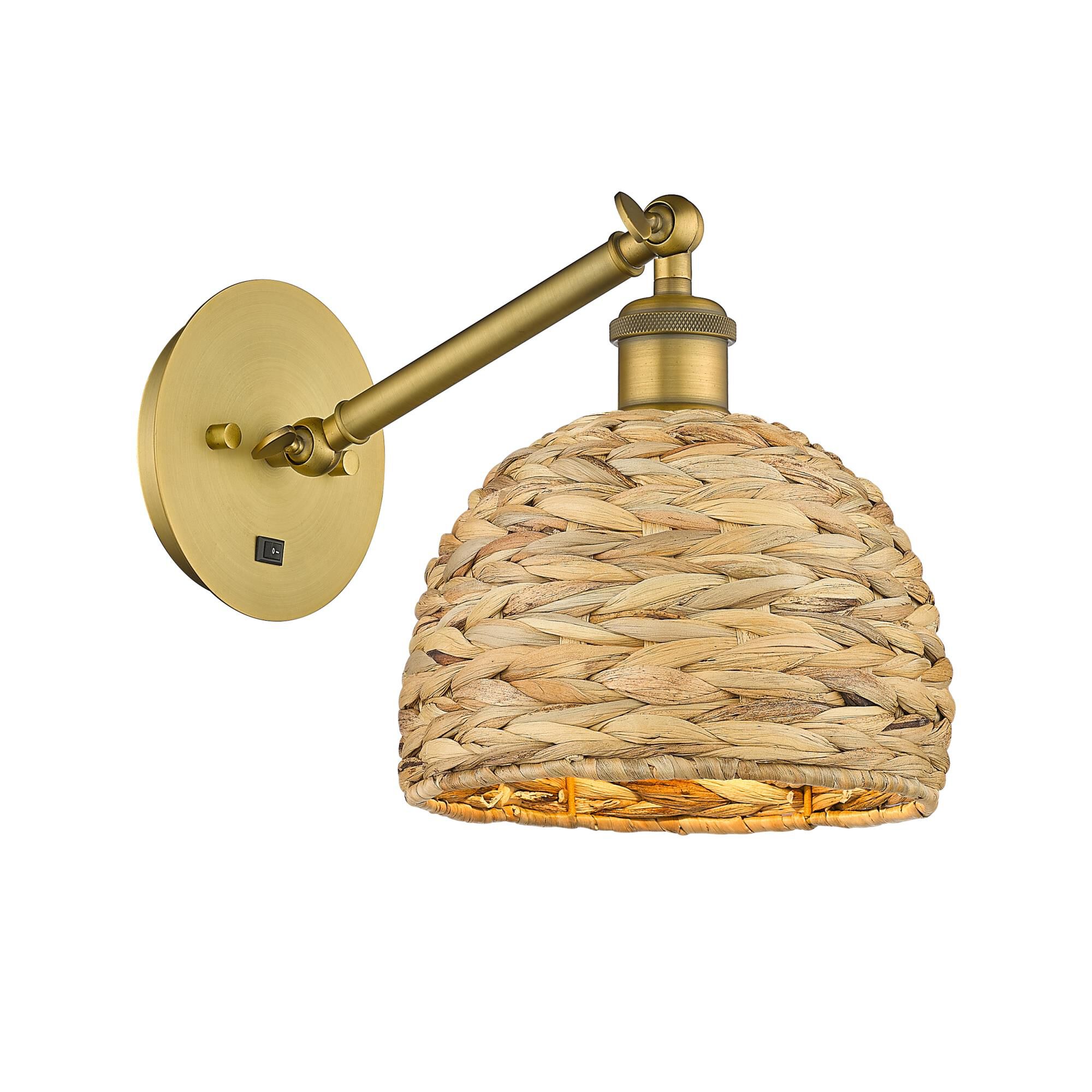 Shown in Brushed Brass finish and Natural shade