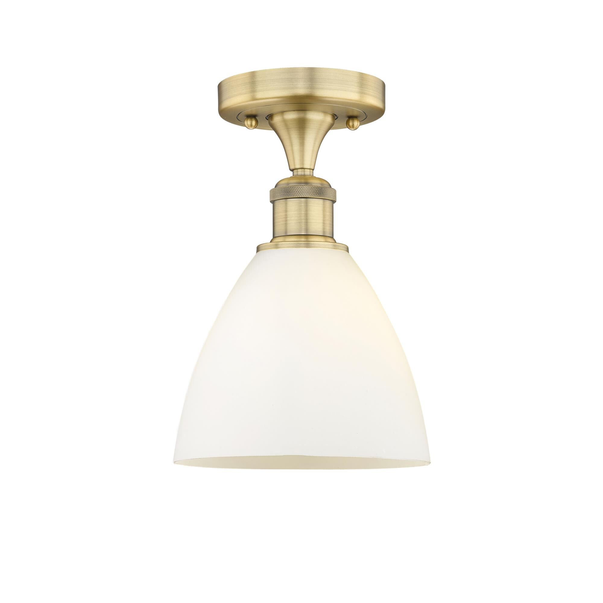 Shown in Brushed Brass finish and Matte White glass