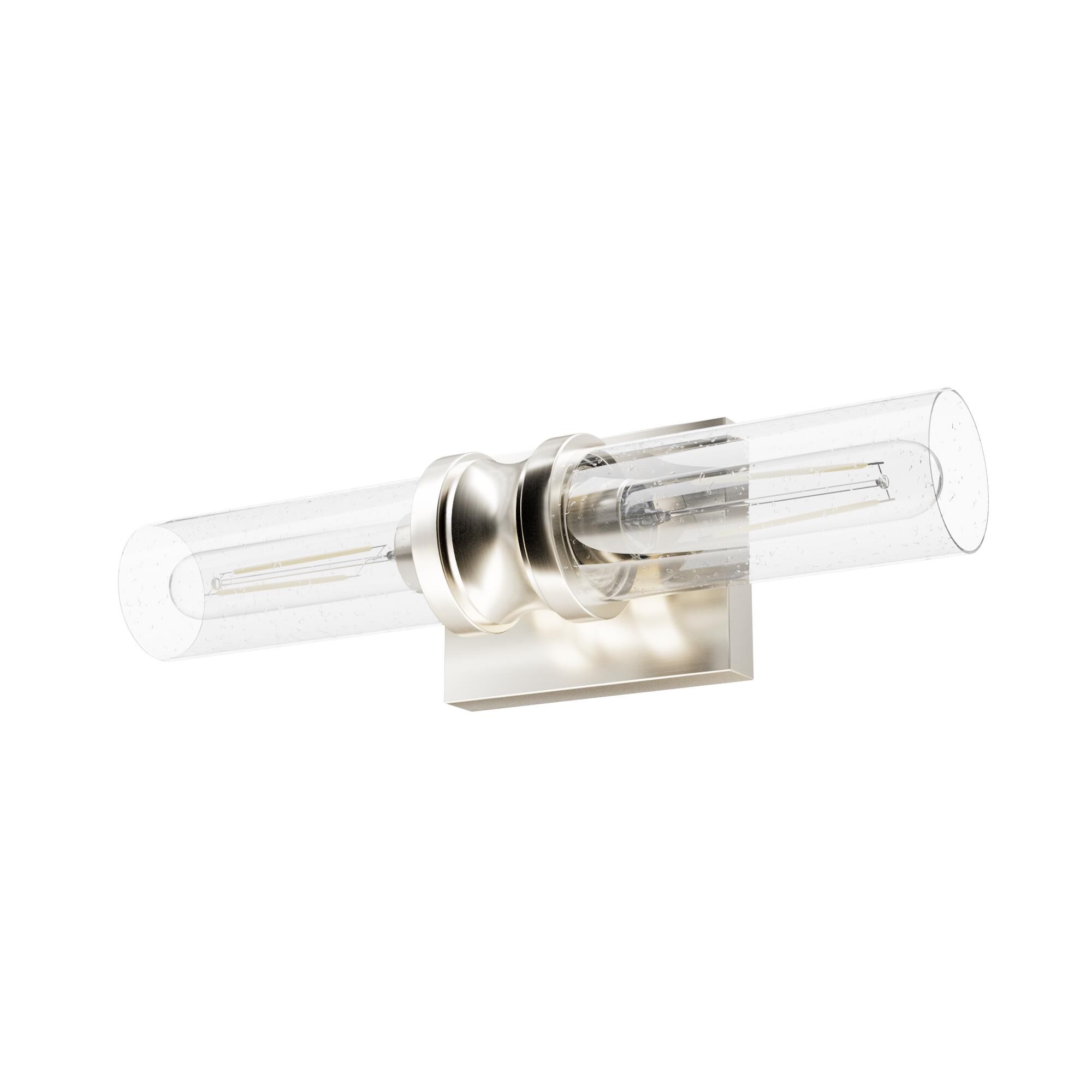 Shown in Brushed Nickel finish and Clear Seeded glass