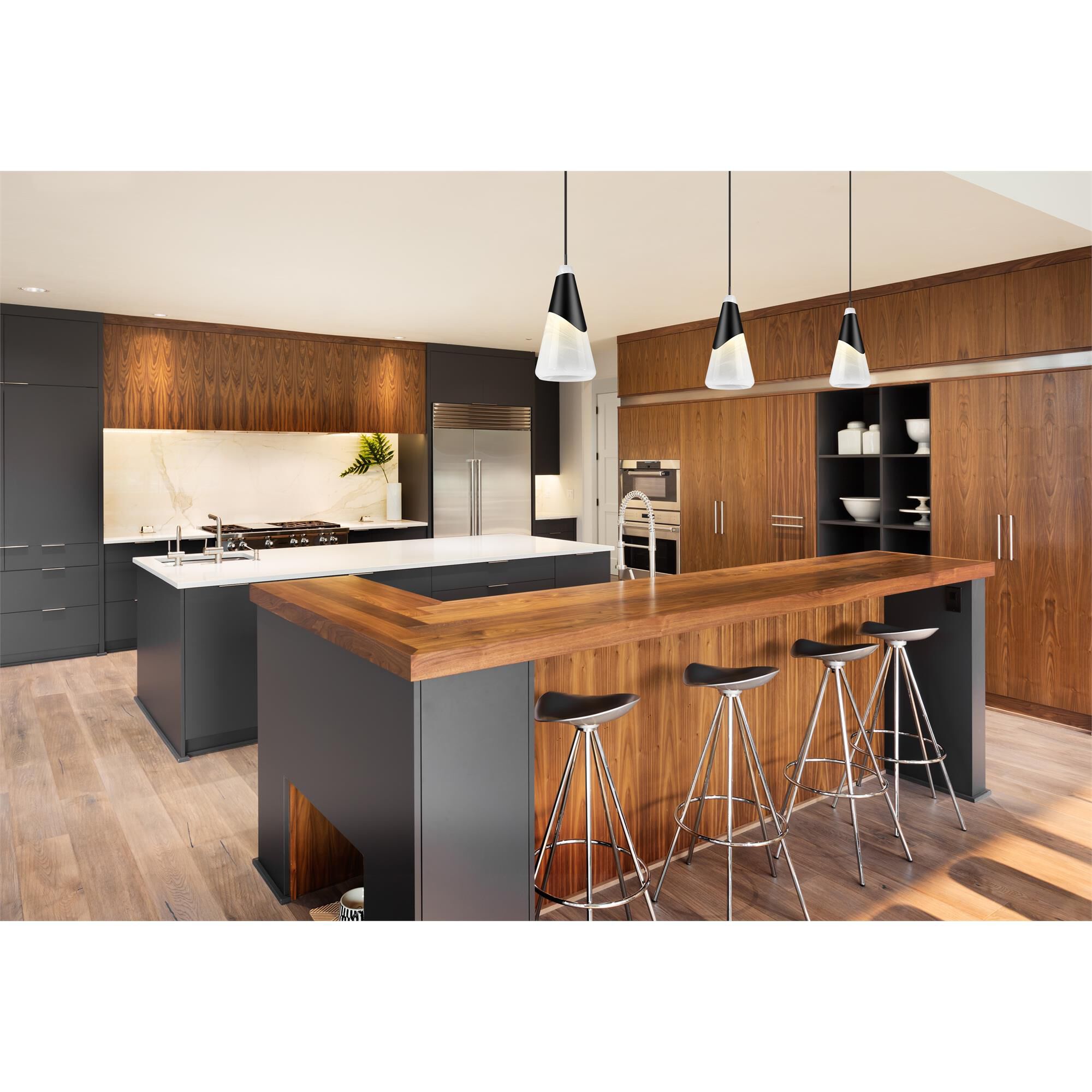 Shown in Matte Black finish and White Swirl glass and White Swirl shade