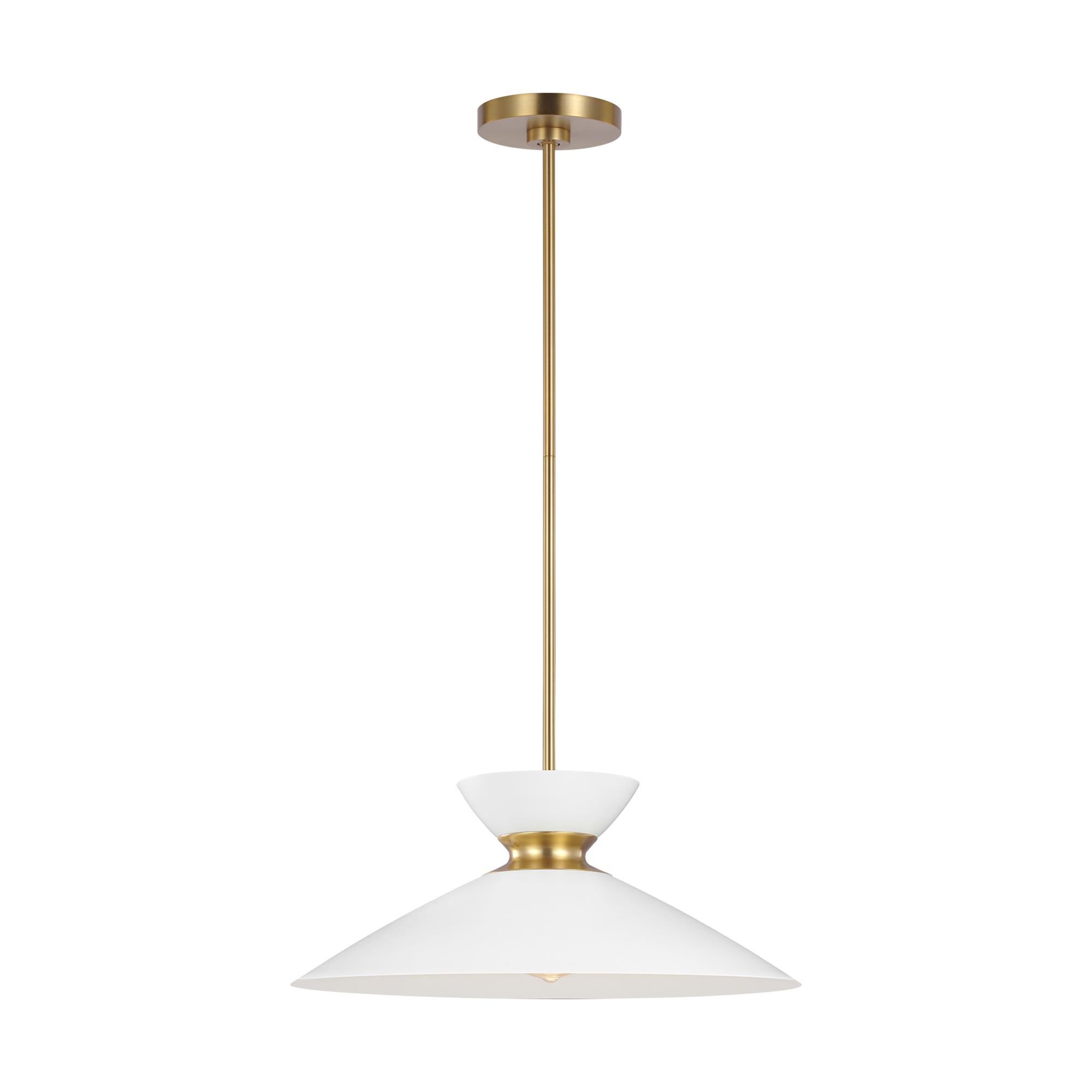 Shown in Burnished Brass finish and Matte White Steel shade
