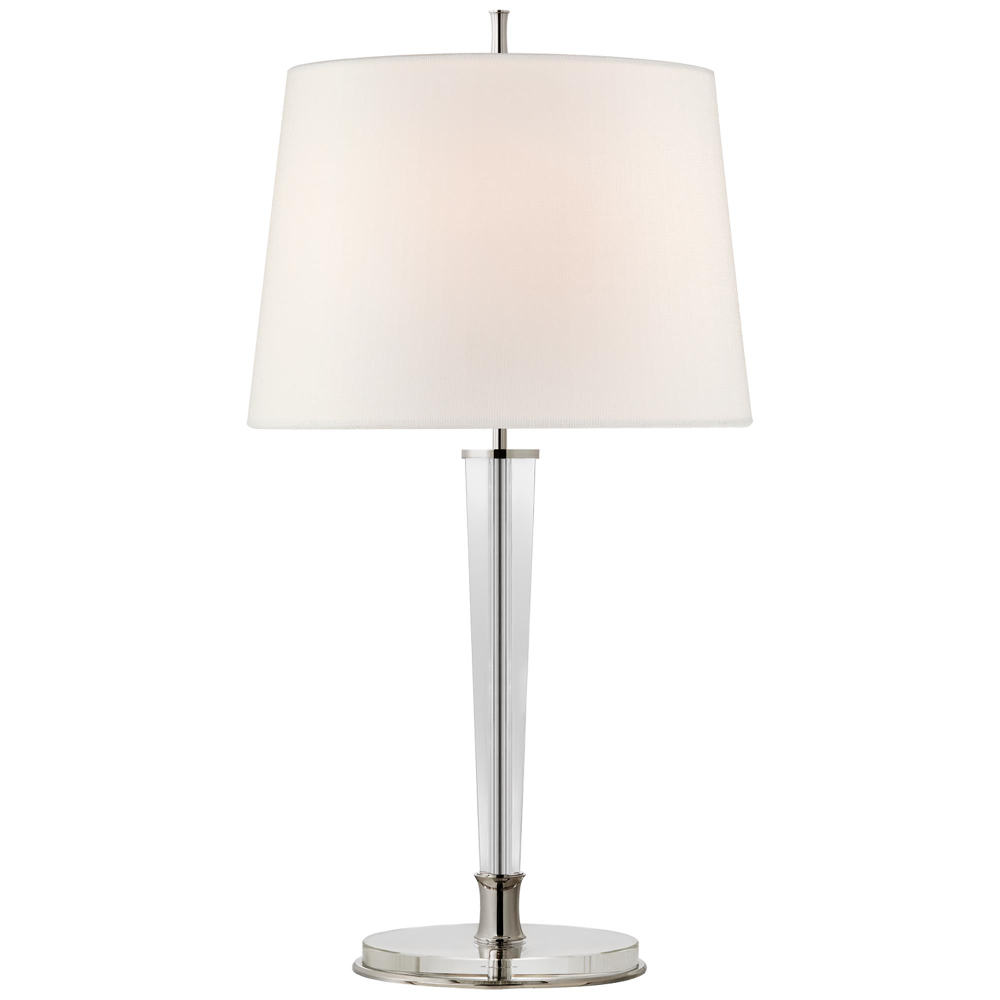 Shown in Polished Nickel And Crystal finish and Linen shade