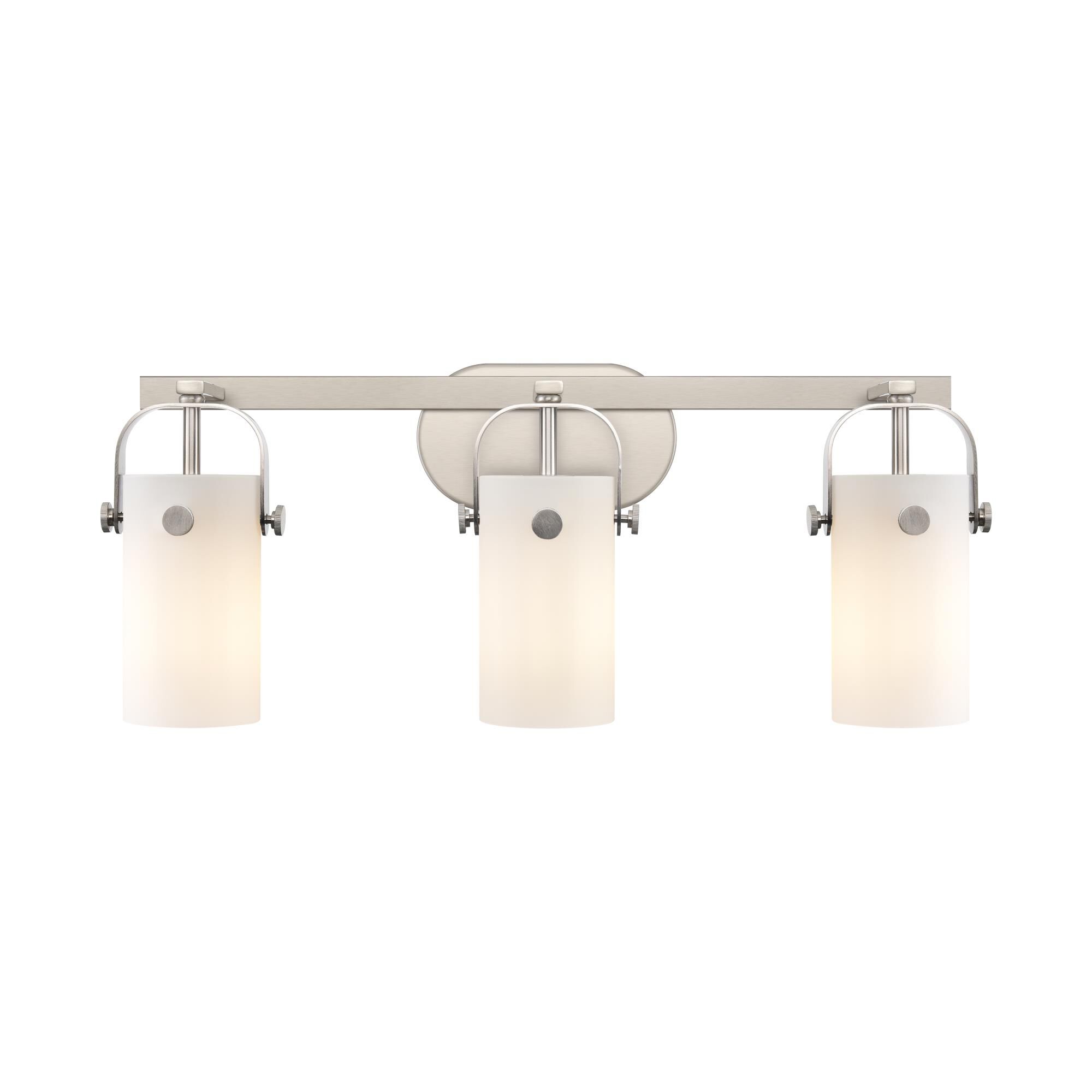 Shown in Satin Nickel finish and Matte White glass and Matte White Glass shade