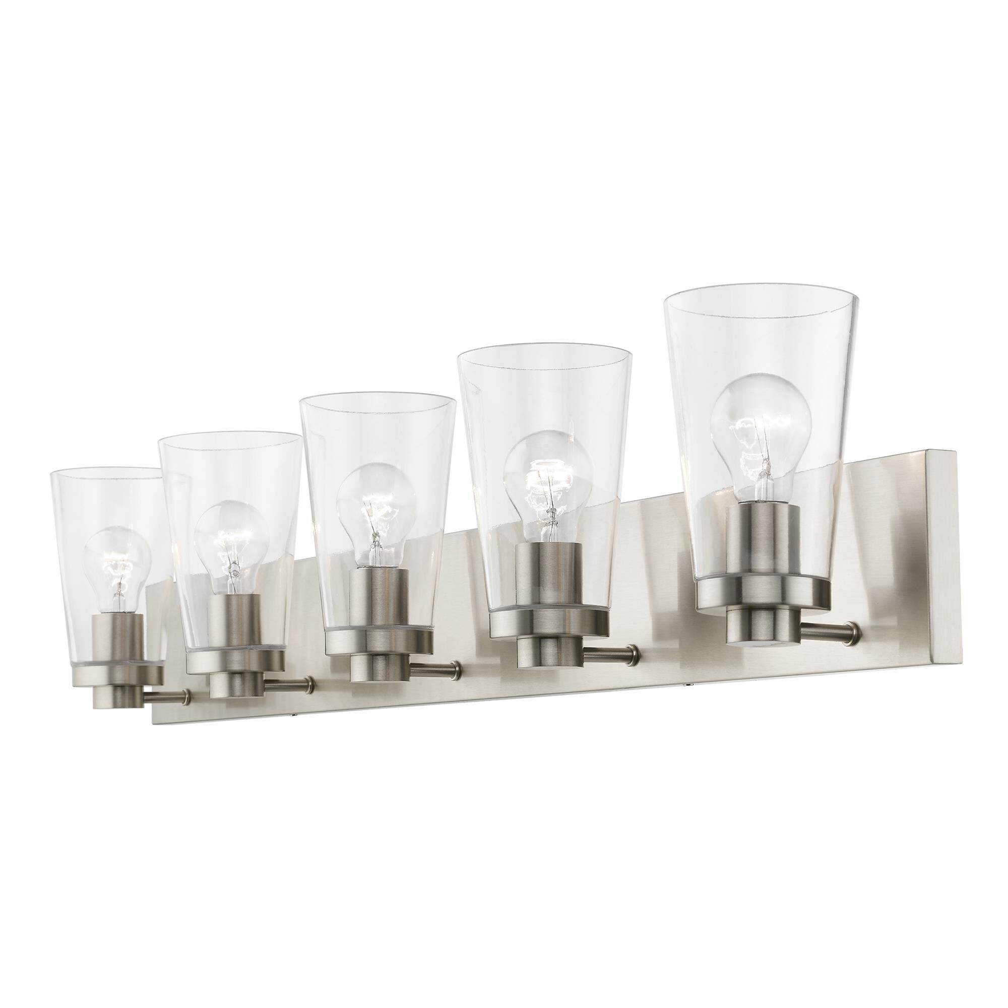 Shown in Brushed Nickel finish and Clear glass