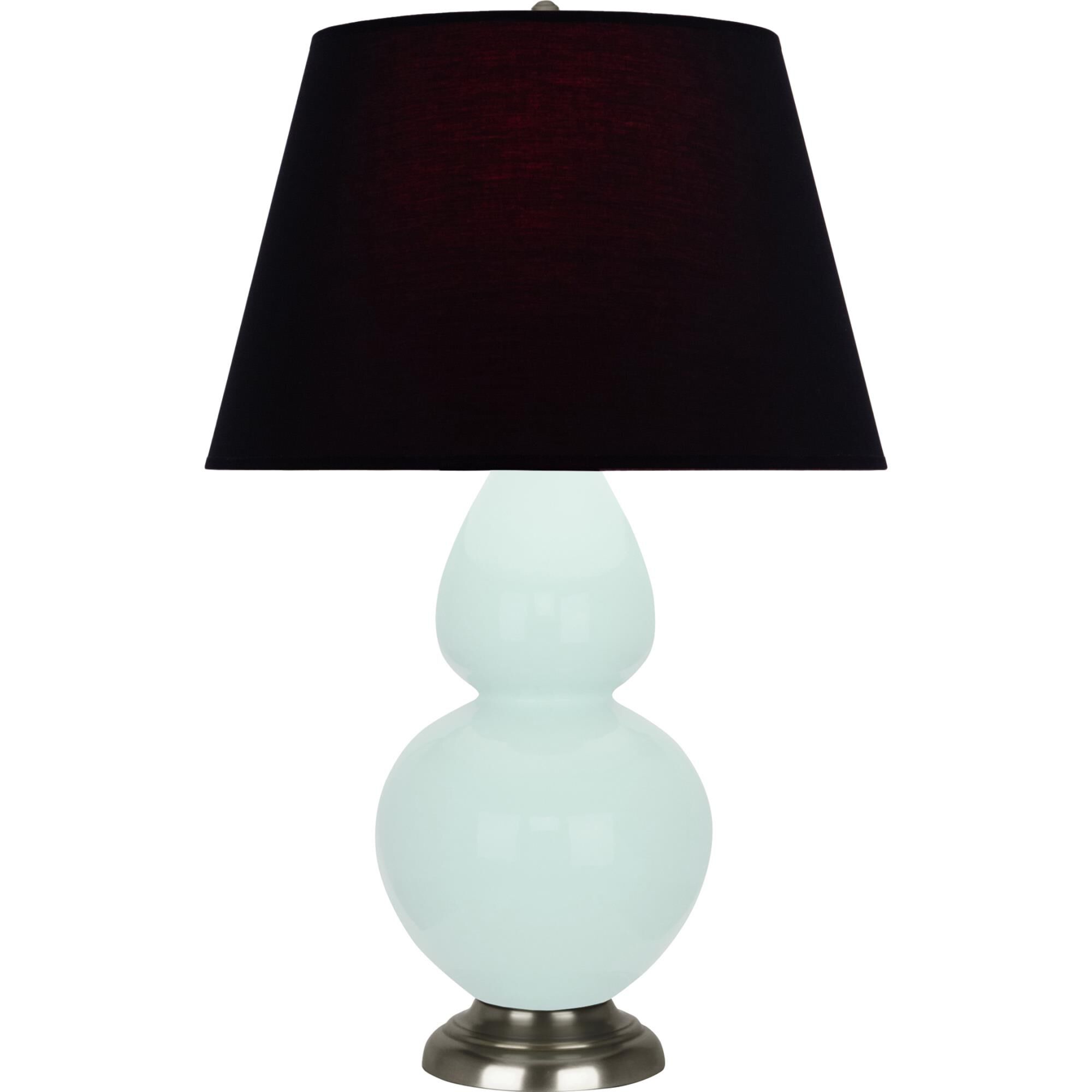 Shown in Mint Glazed finish and Ink Black with Rose Red Lining shade and Antique Silver accent