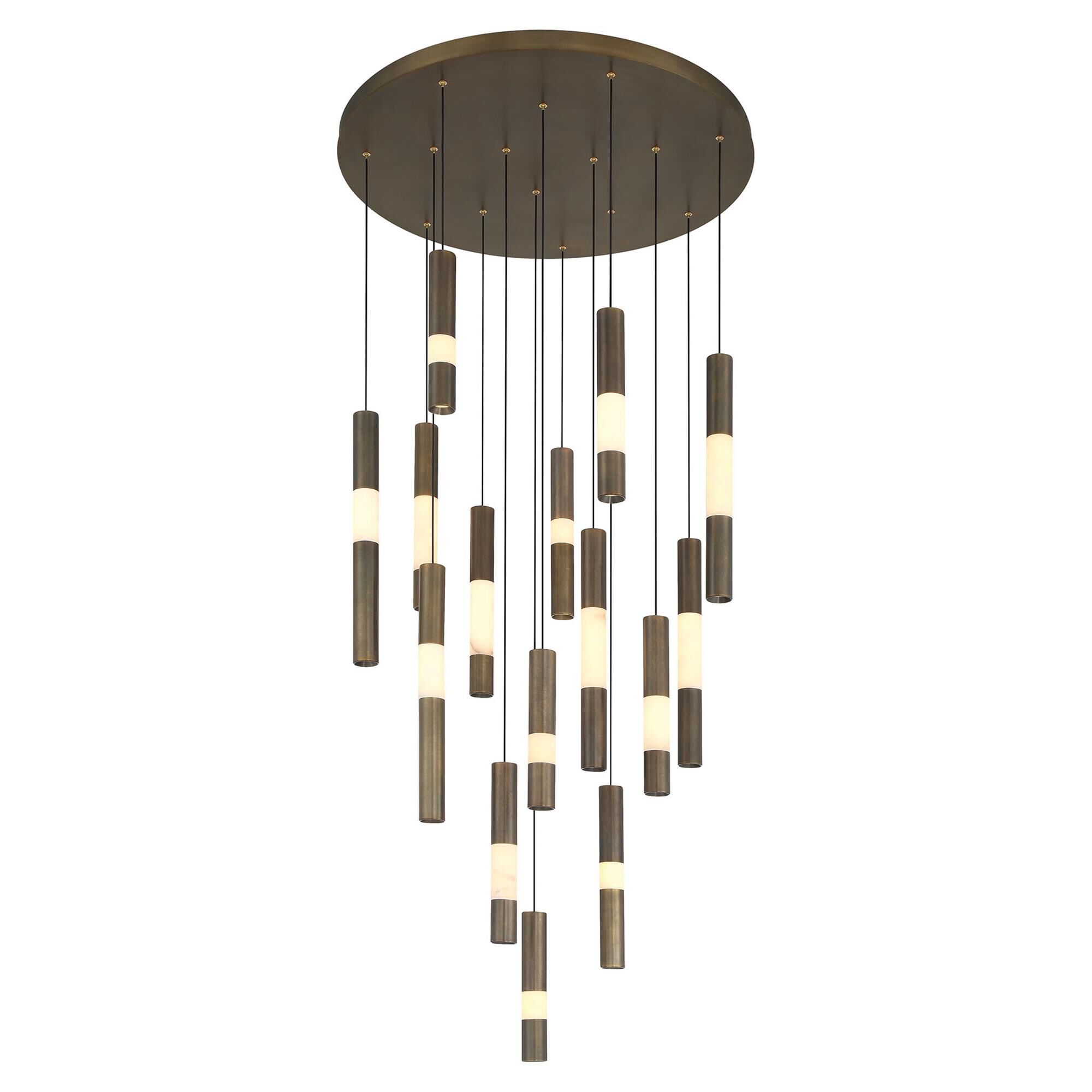 Shown in Weathered Brass finish and Alabaster glass