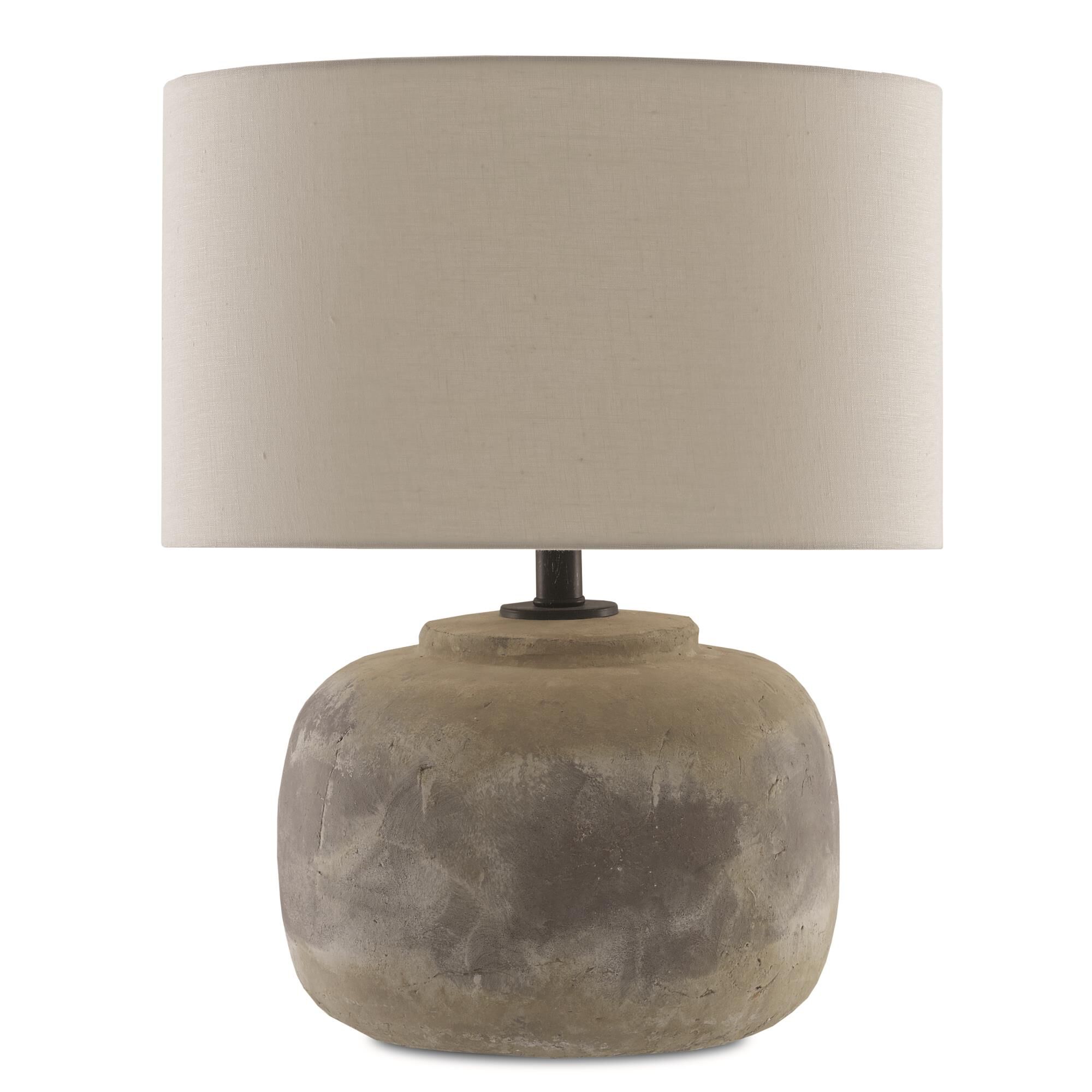Shown in Antique Earth finish and Light Beige Linen shade