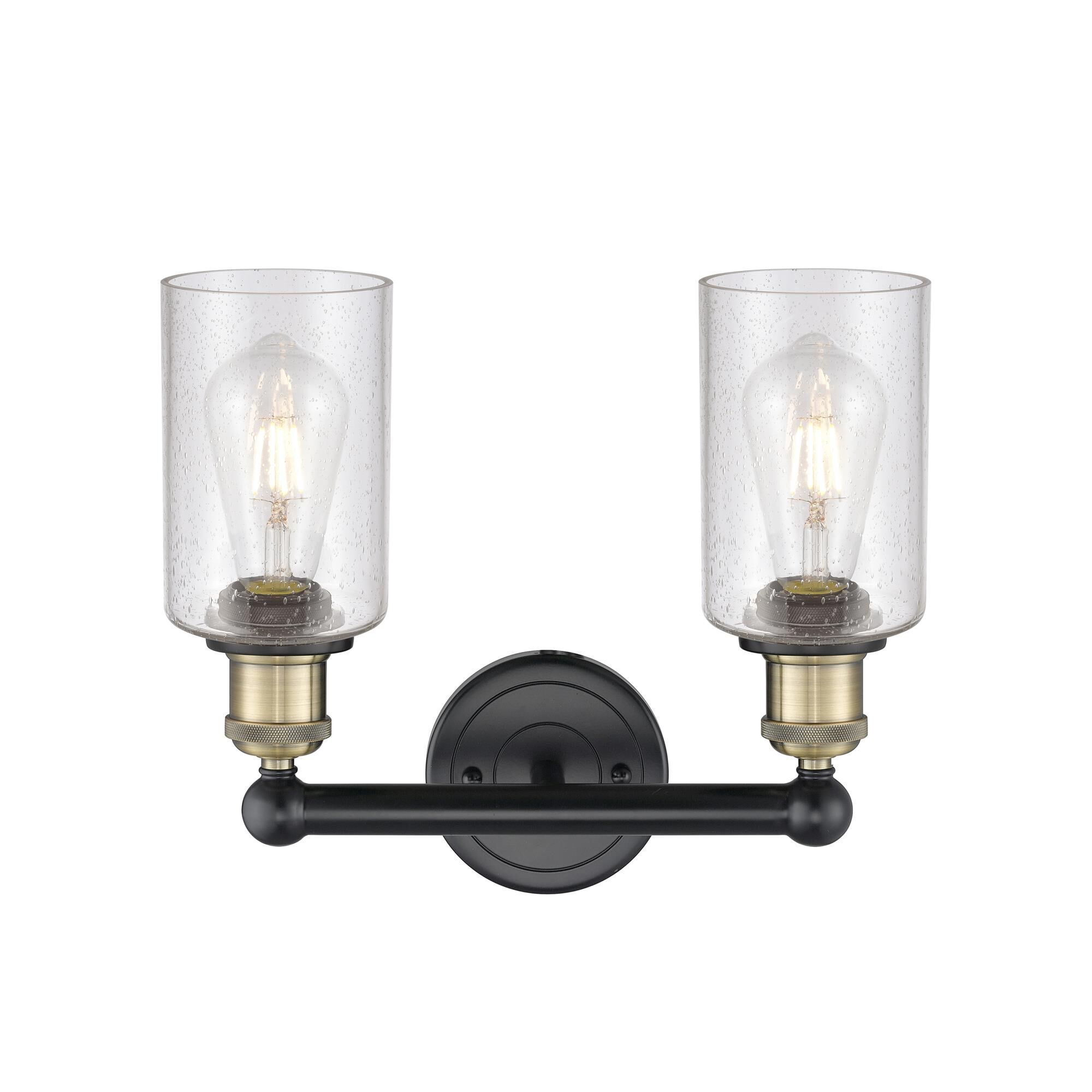 Shown in Black Antique Brass finish and Seedy glass
