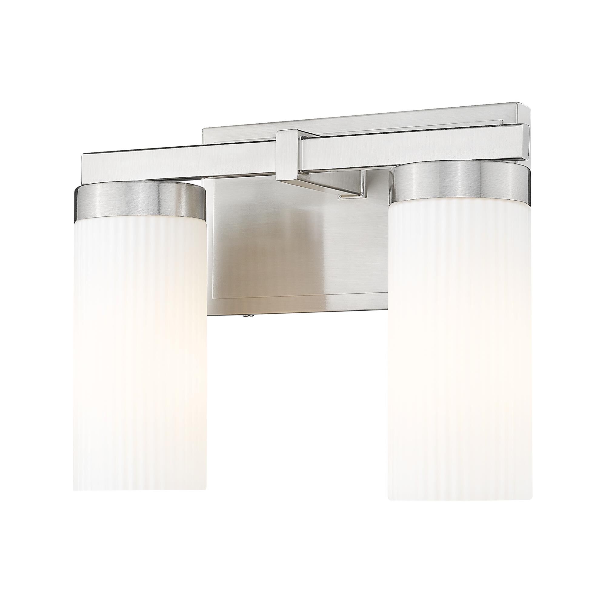 Shown in Brushed Nickel finish and White glass and White shade