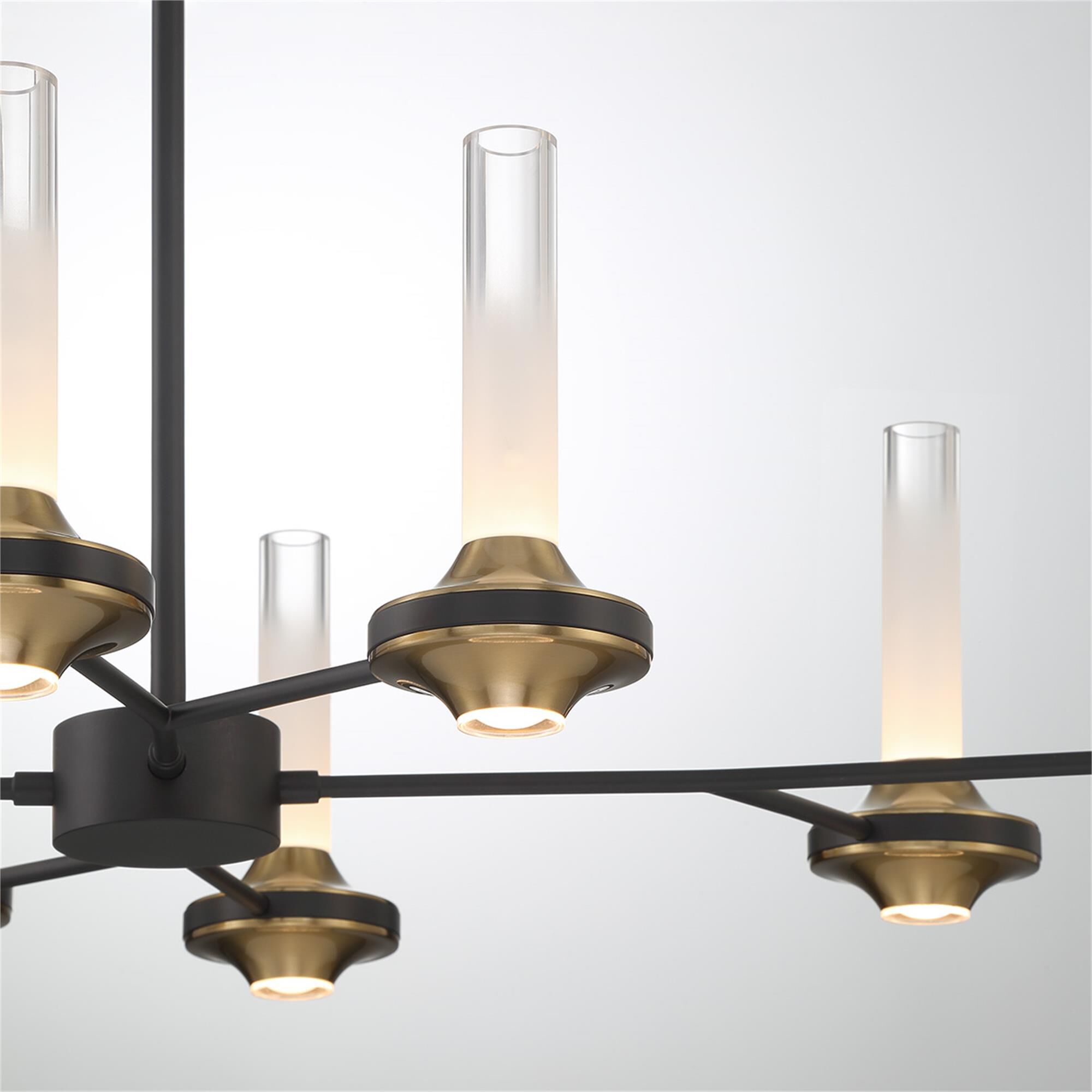 Shown in Black and Brass finish and Etched glass