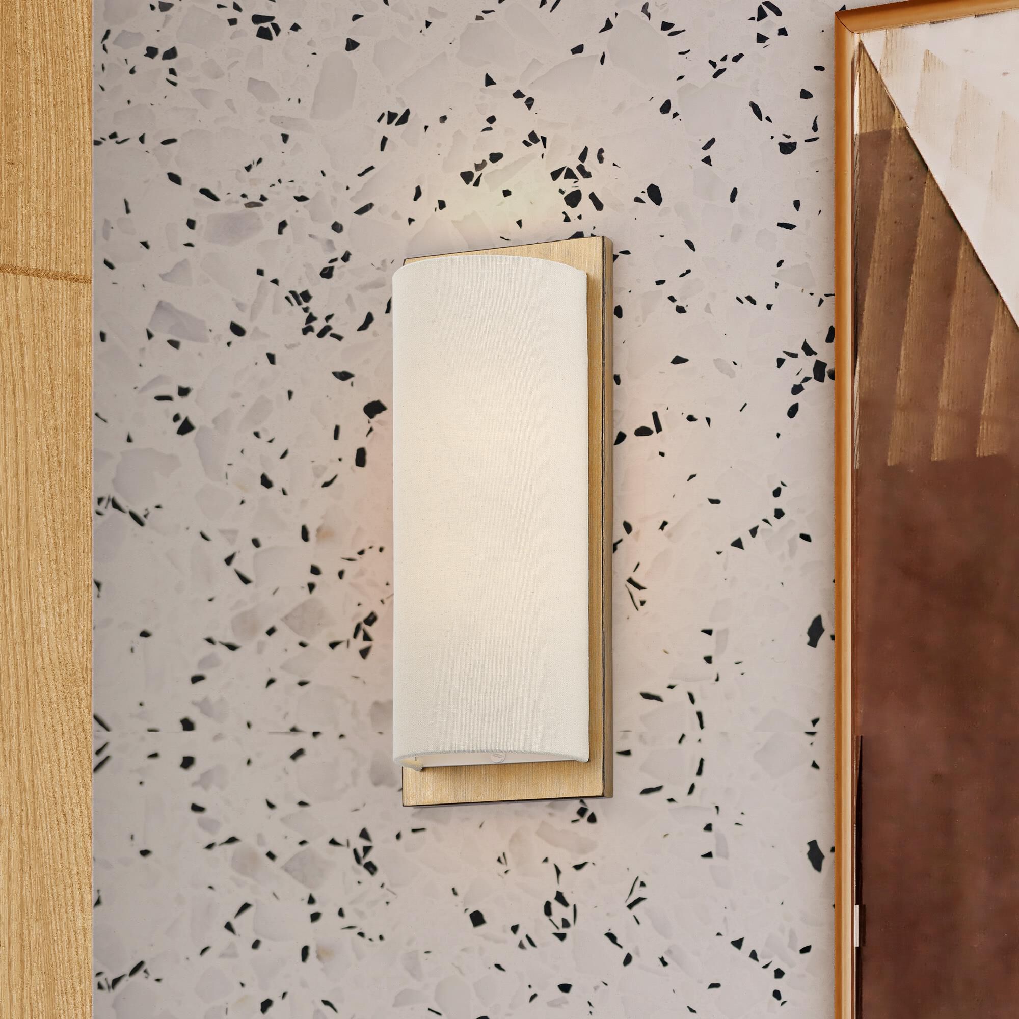 Shown in Antique Gold Leaf finish and Hand Crafted Parchment Color Hardback Fabric shade