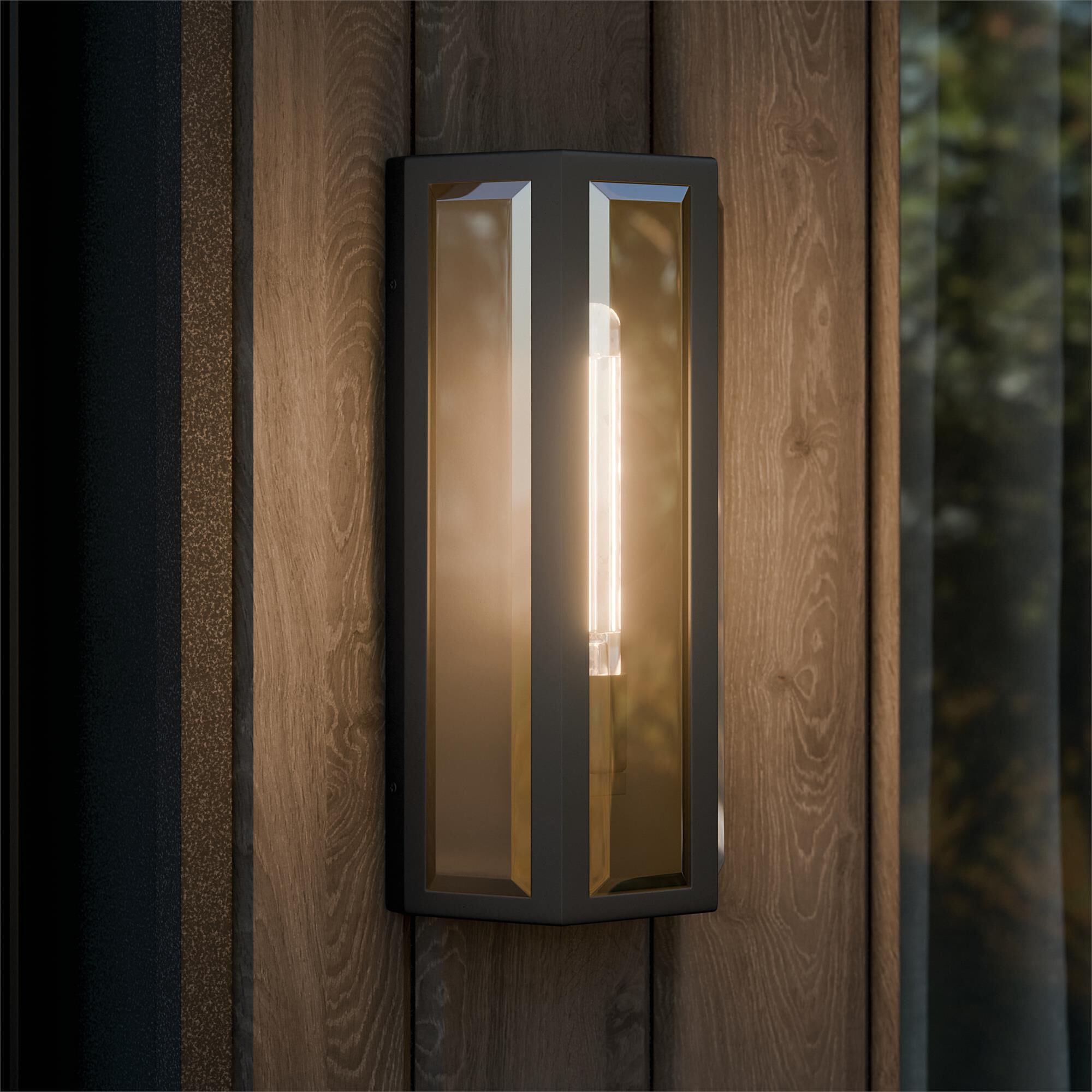 Shown in Textured Black finish and Clear Beveled glass