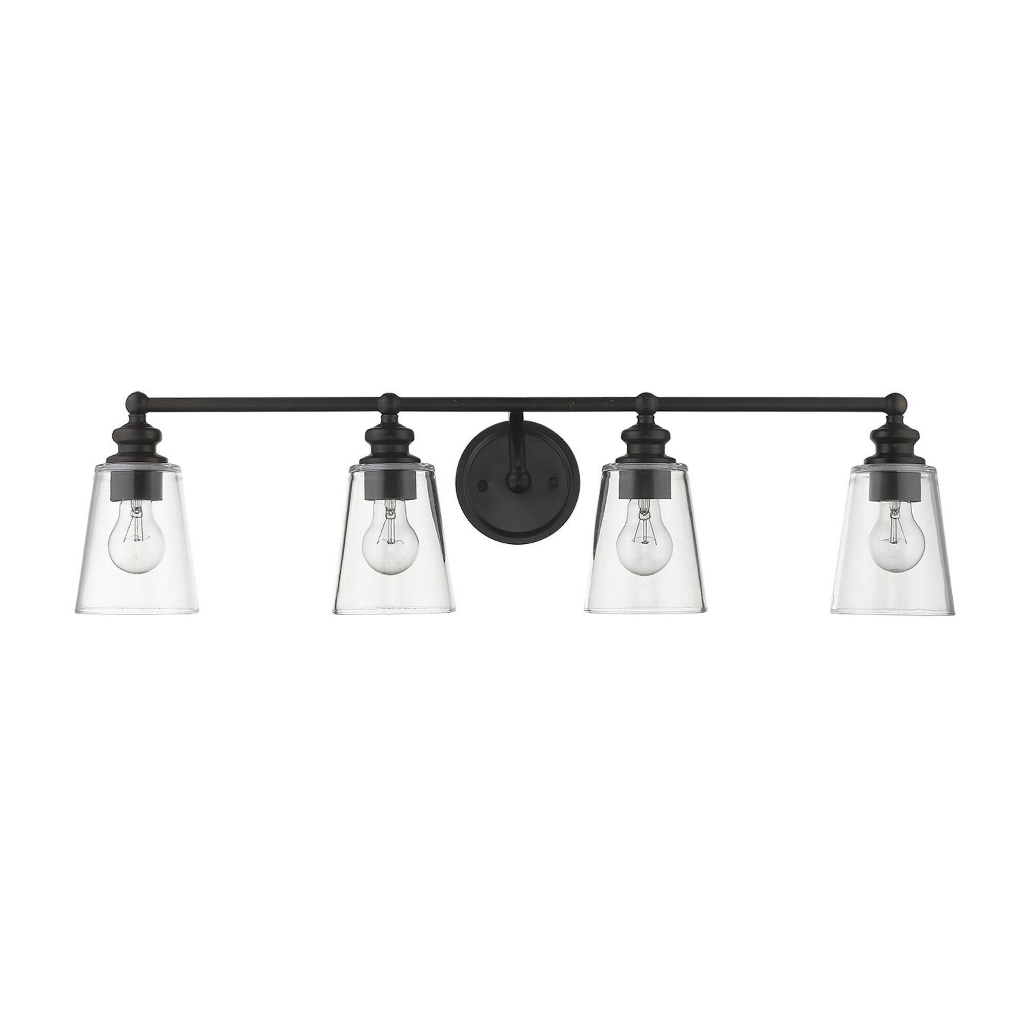 Shown in Oil-Rubbed Bronze finish and Clear glass and Clear, Cone Shaped Glass shade