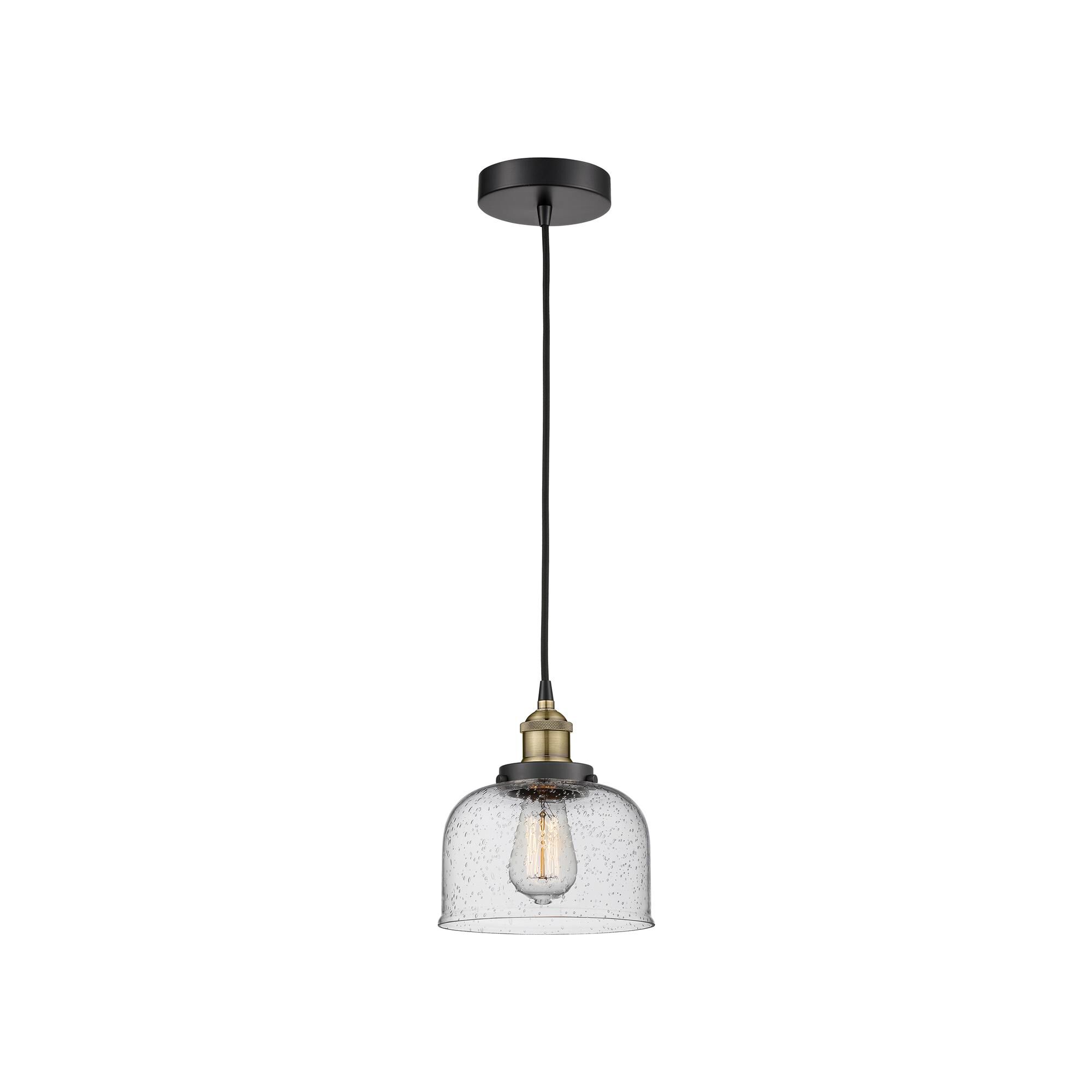 Shown in Black Antique Brass finish and Seedy glass