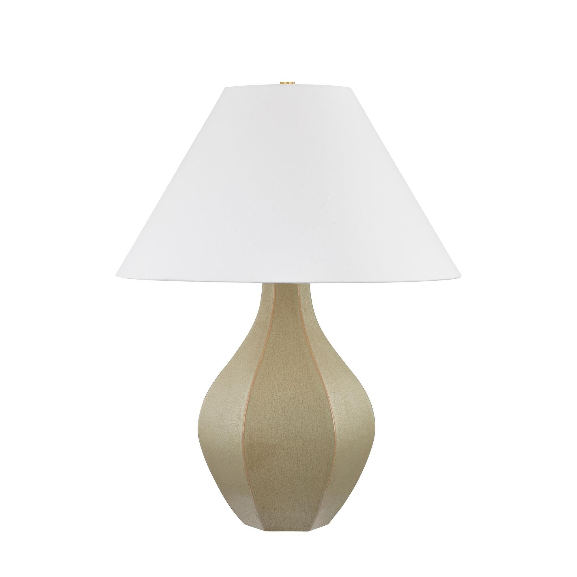 Shown in Aged Brass and Ceramic Cocoon finish and White shade