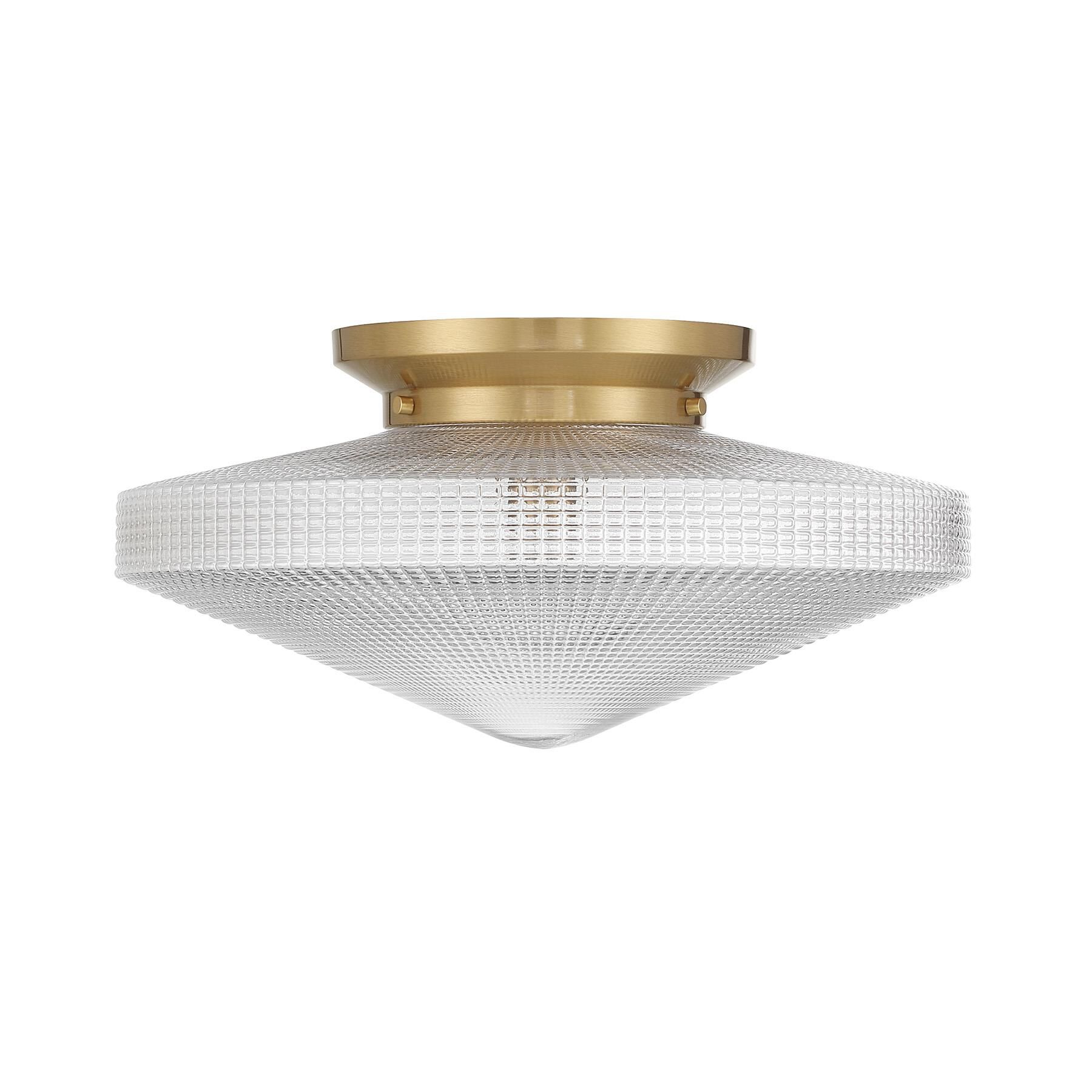 Shown in Warm Brass finish and Clear Textured Matrix glass