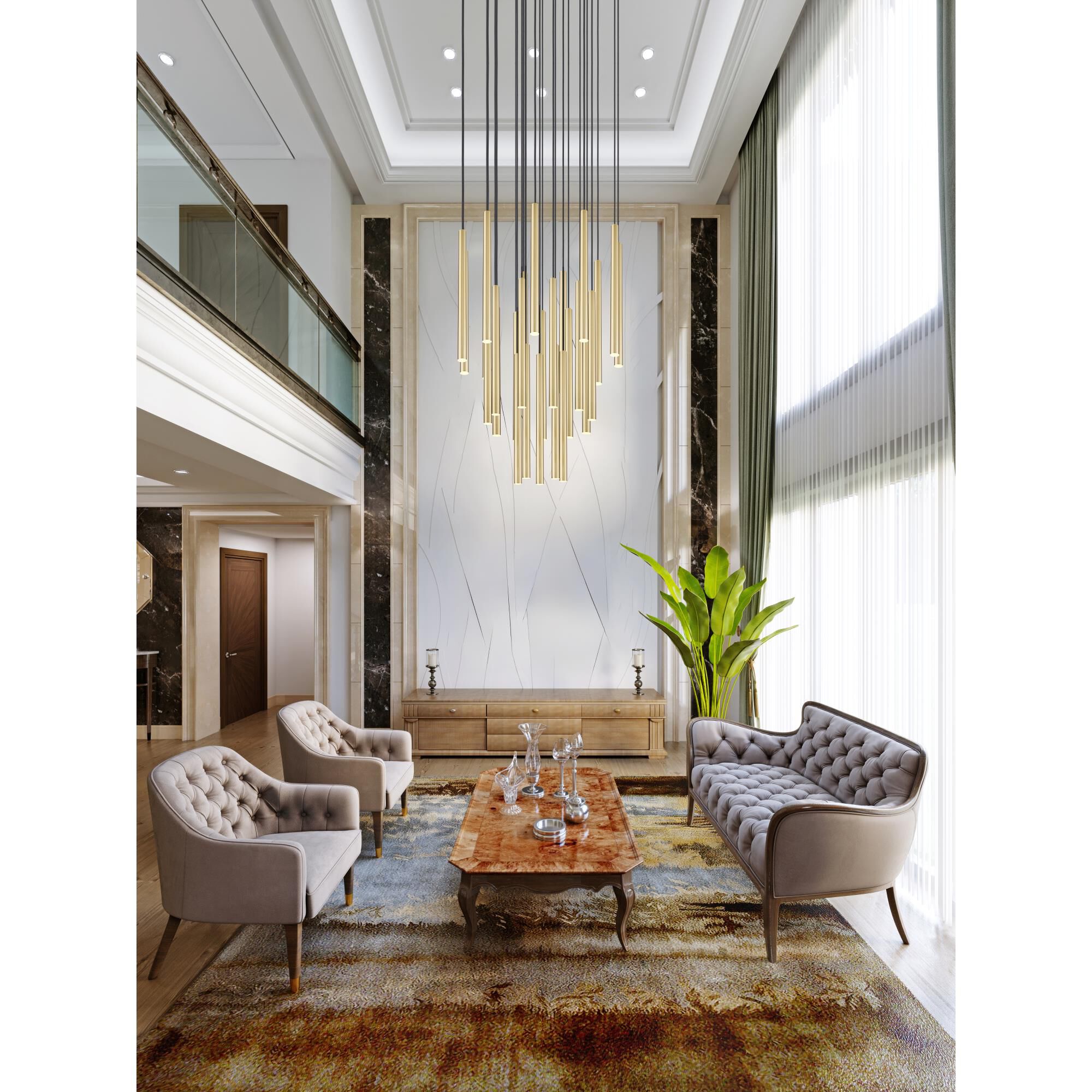 Shown in Modern Gold finish and Modern Gold glass and Modern Gold shade