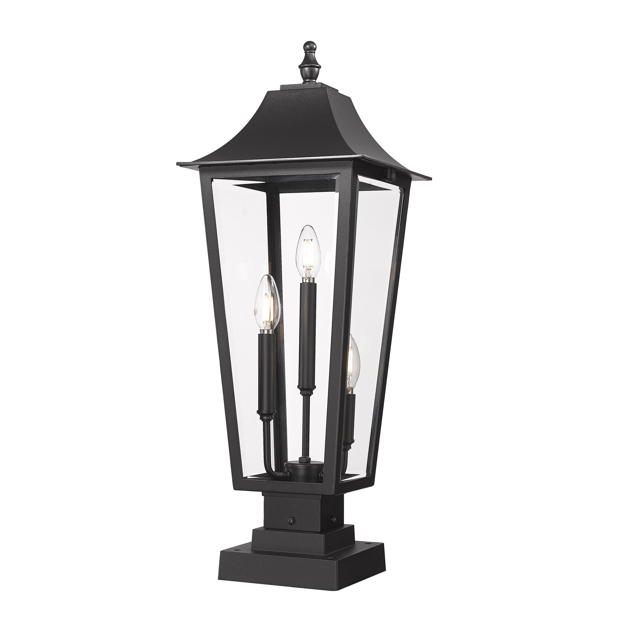 Shown in Black finish and Clear Beveled glass and Clear Beveled shade