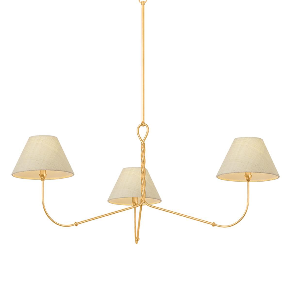Shown in Vintage Gold Leaf finish and Saguran Natural Woven shade