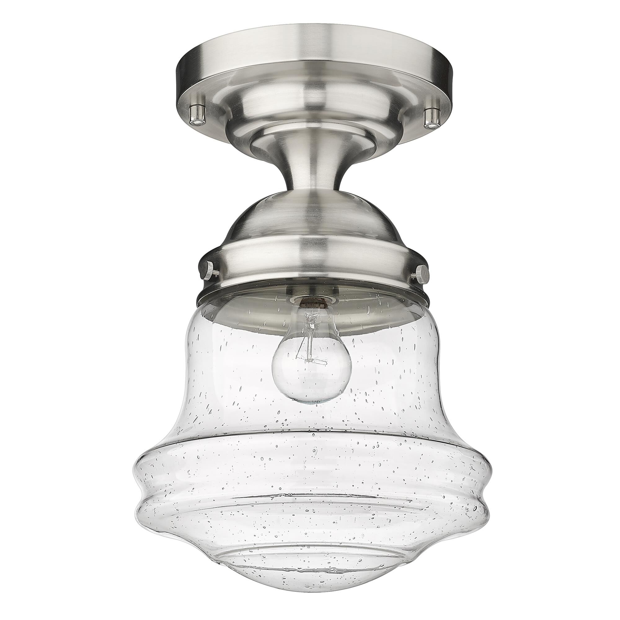 Shown in Brushed Nickel finish and Clear Seedy glass