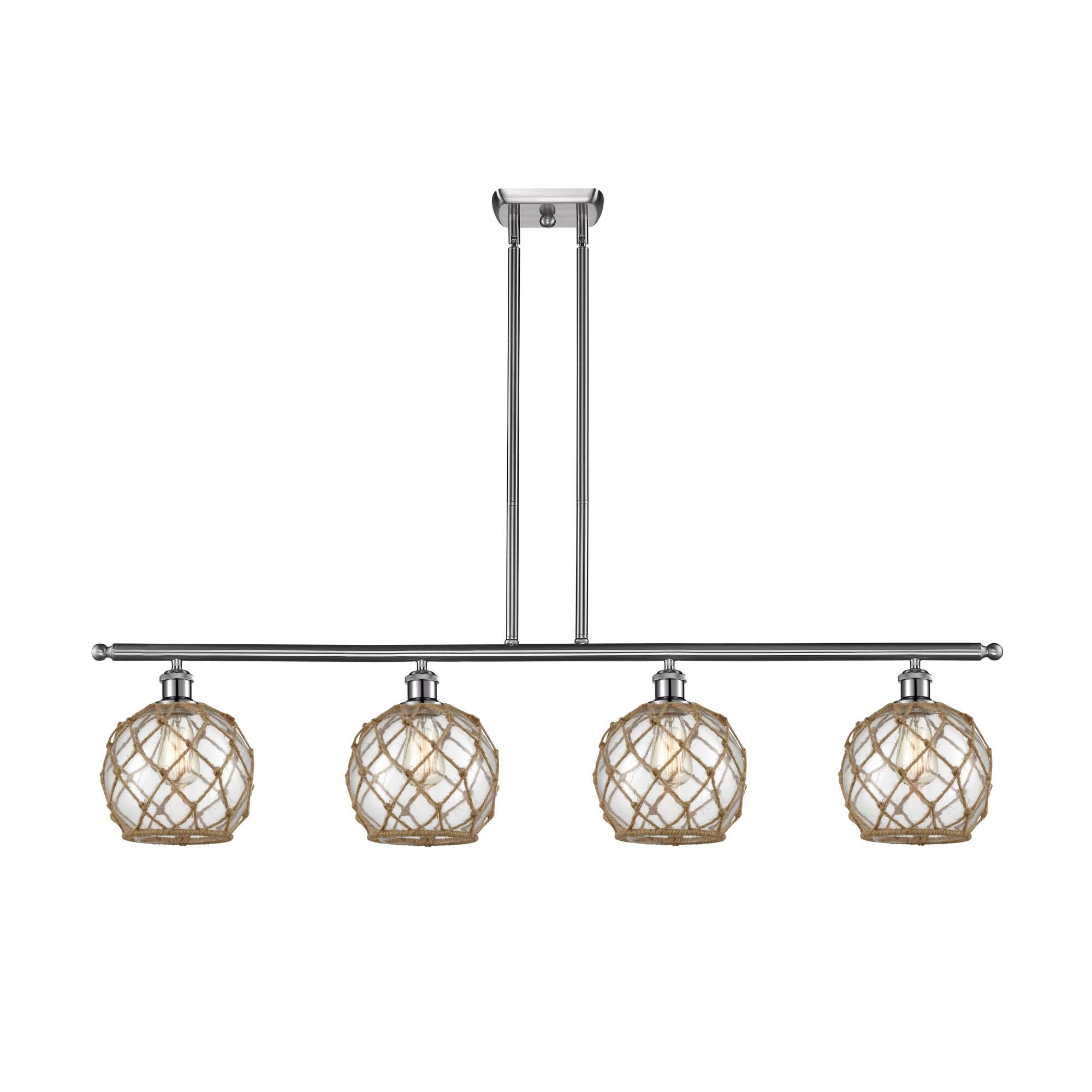 Shown in Brushed Satin Nickel finish and Clear With Black Rope glass