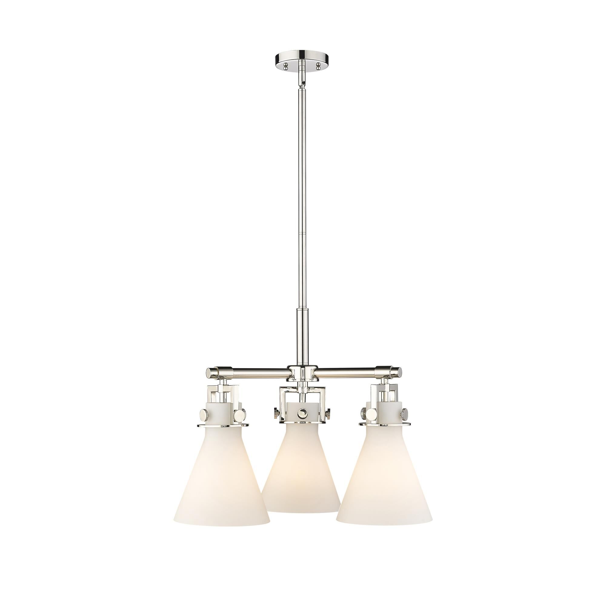 Shown in Polished Nickel finish and Matte White glass