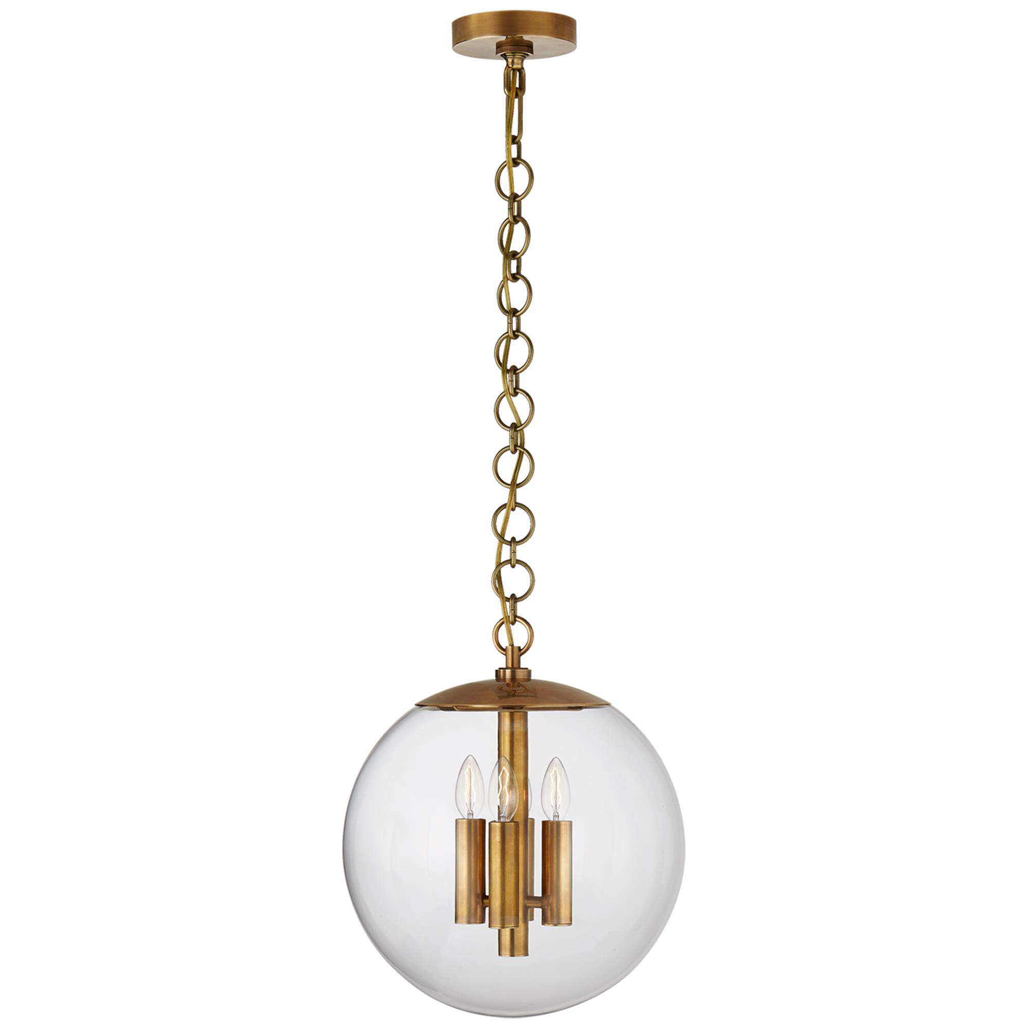 Shown in Hand-Rubbed Antique Brass finish and Clear glass