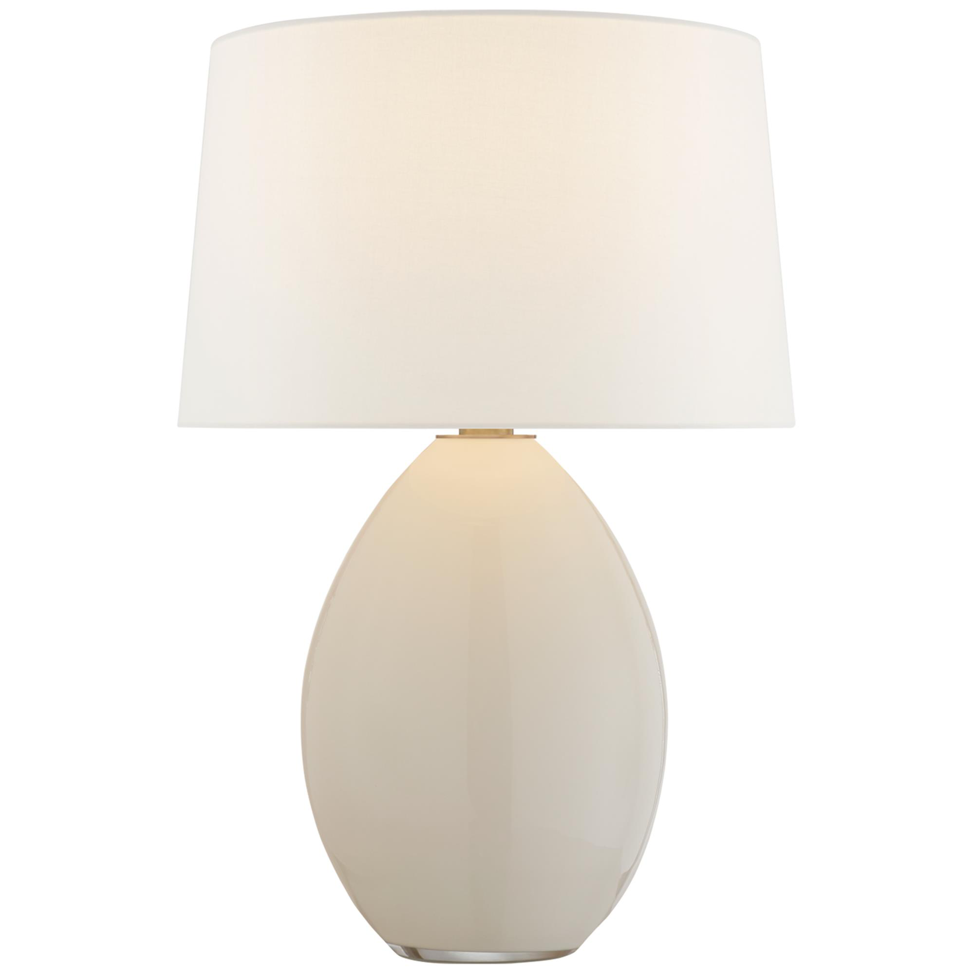Shown in White Glass finish and Linen shade