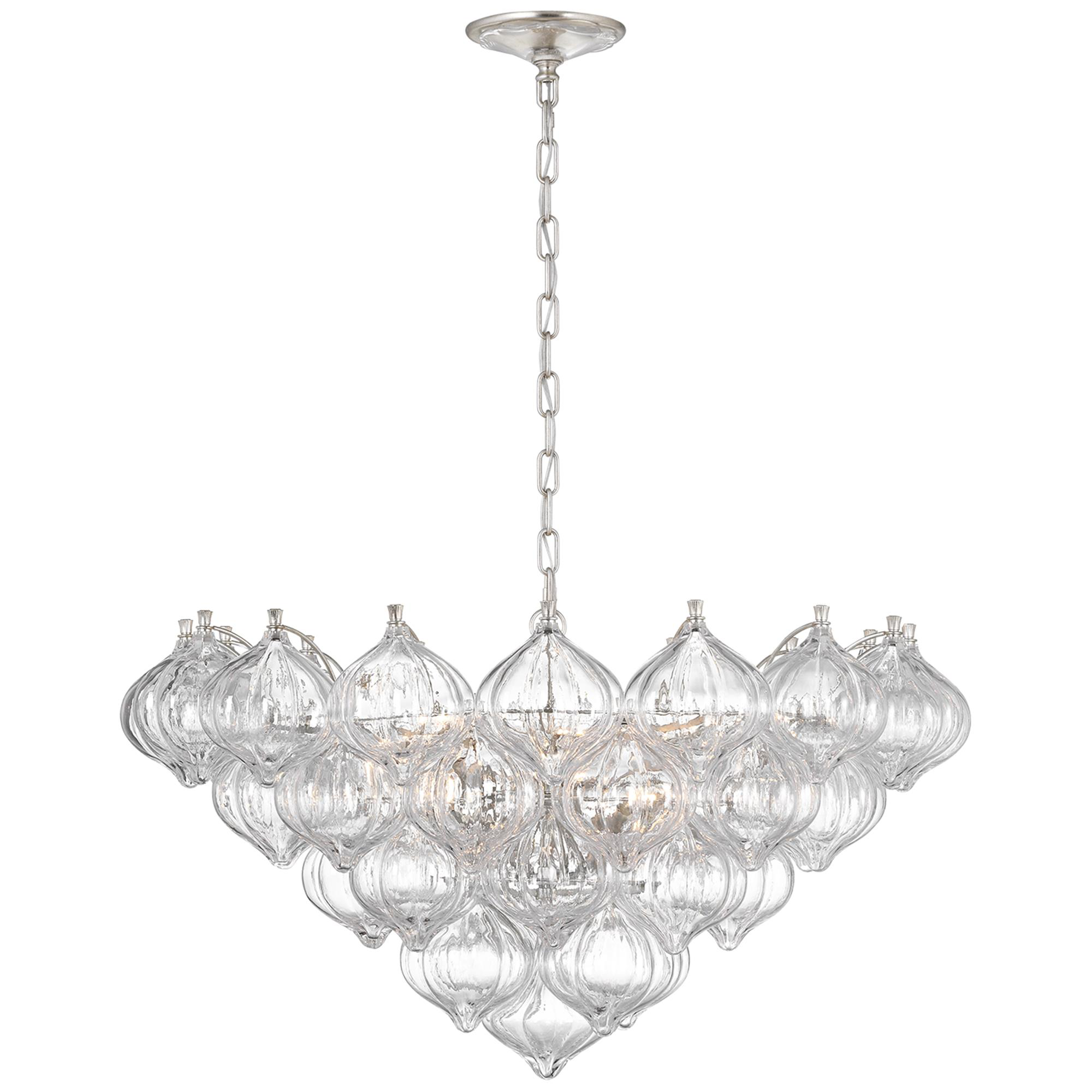 Shown in Burnished Silver Leaf finish and Clear glass