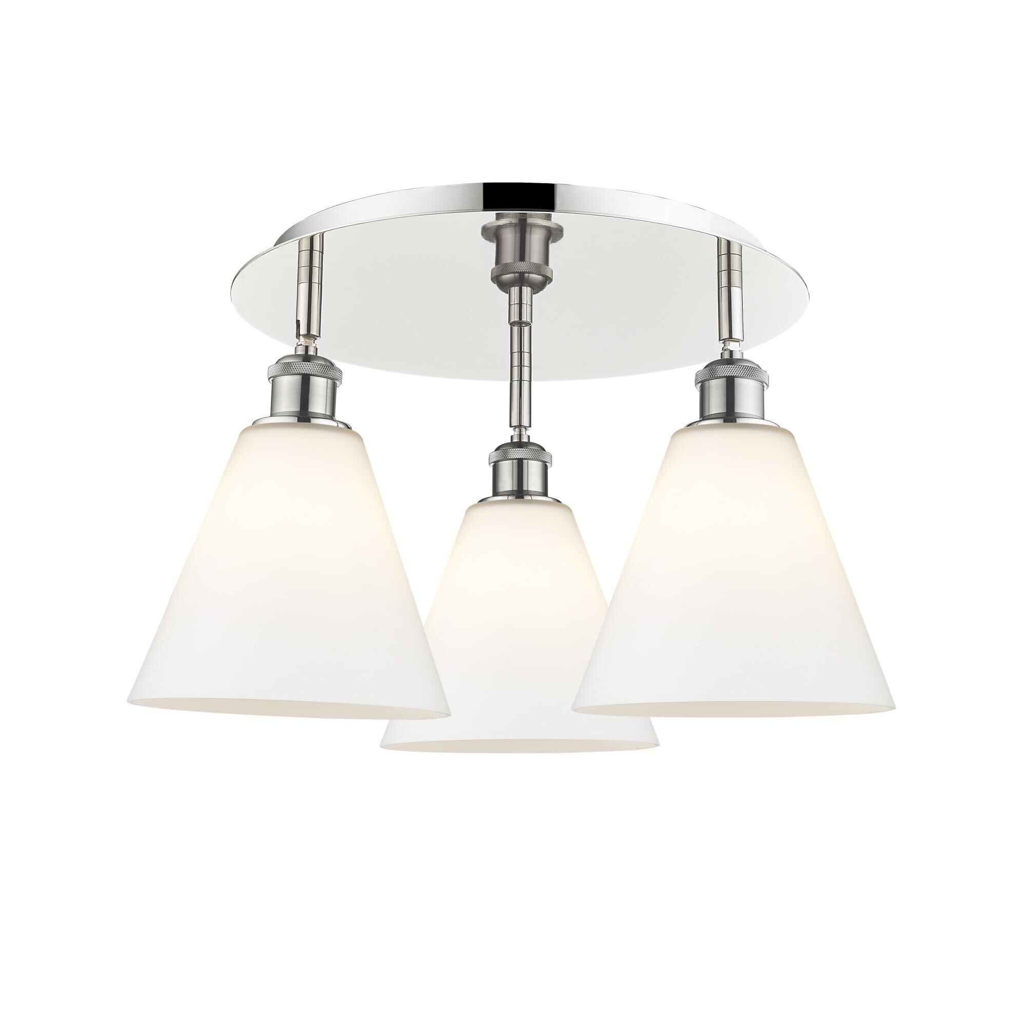 Shown in Polished Nickel finish and Matte White glass