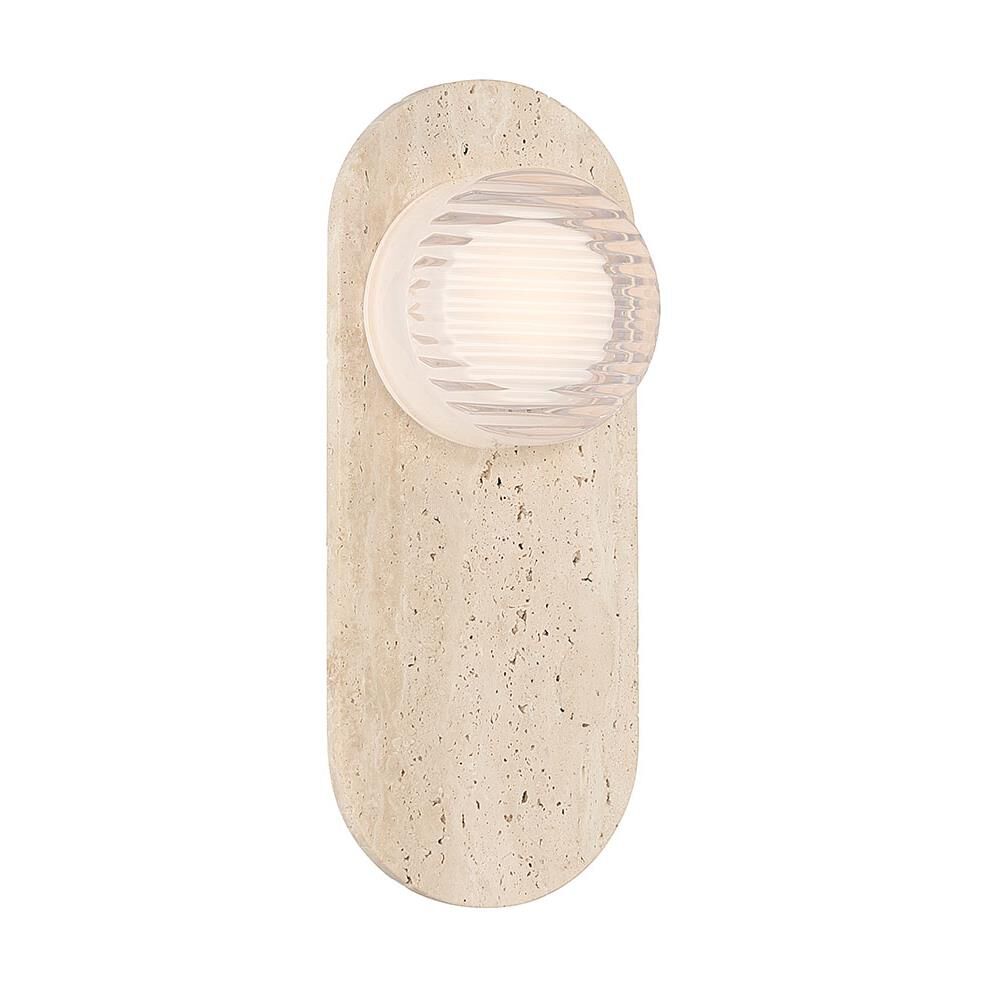 Shown in Travertine finish and Clear Ribbed glass