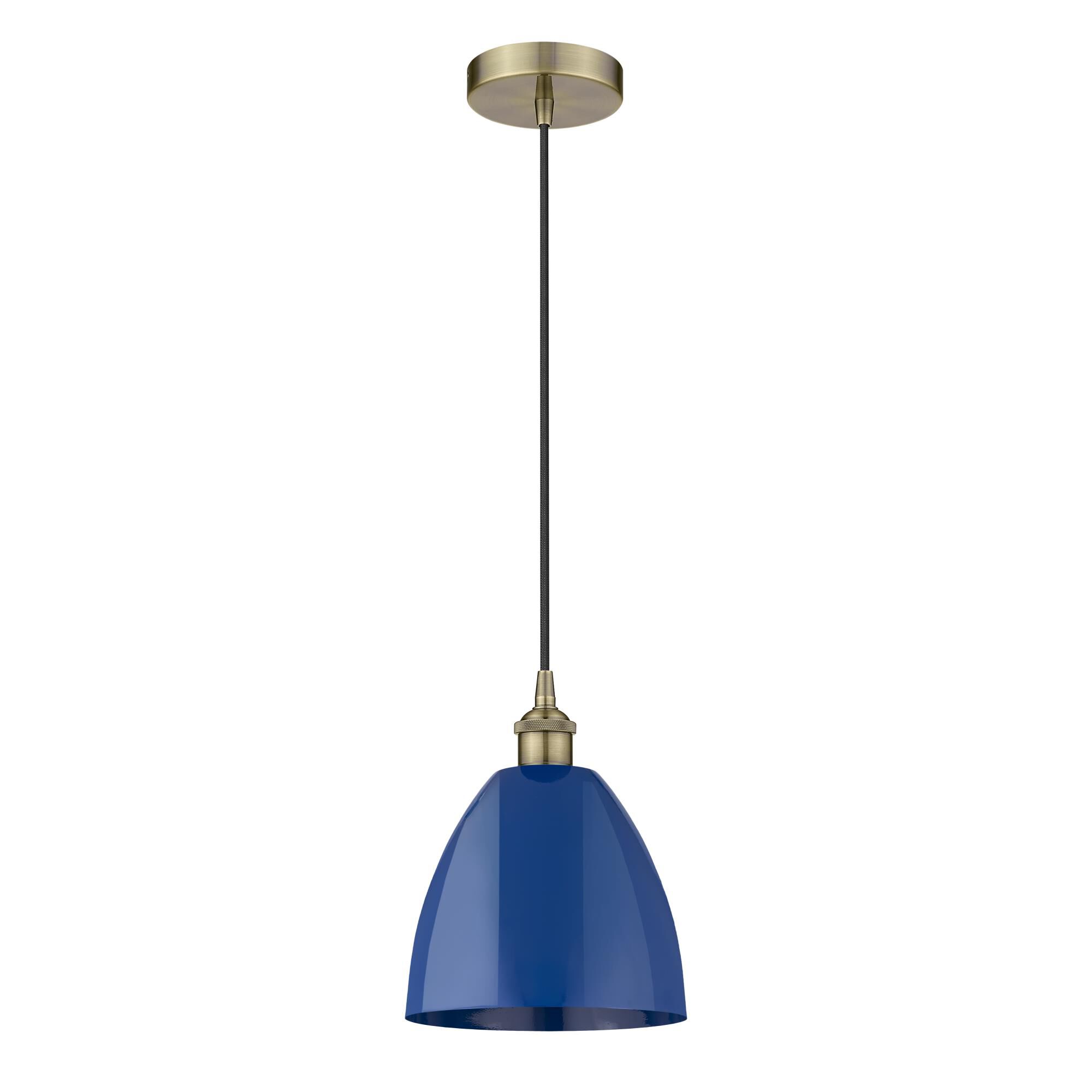 Shown in Antique Brass finish and Blue Plymouth Dome shade