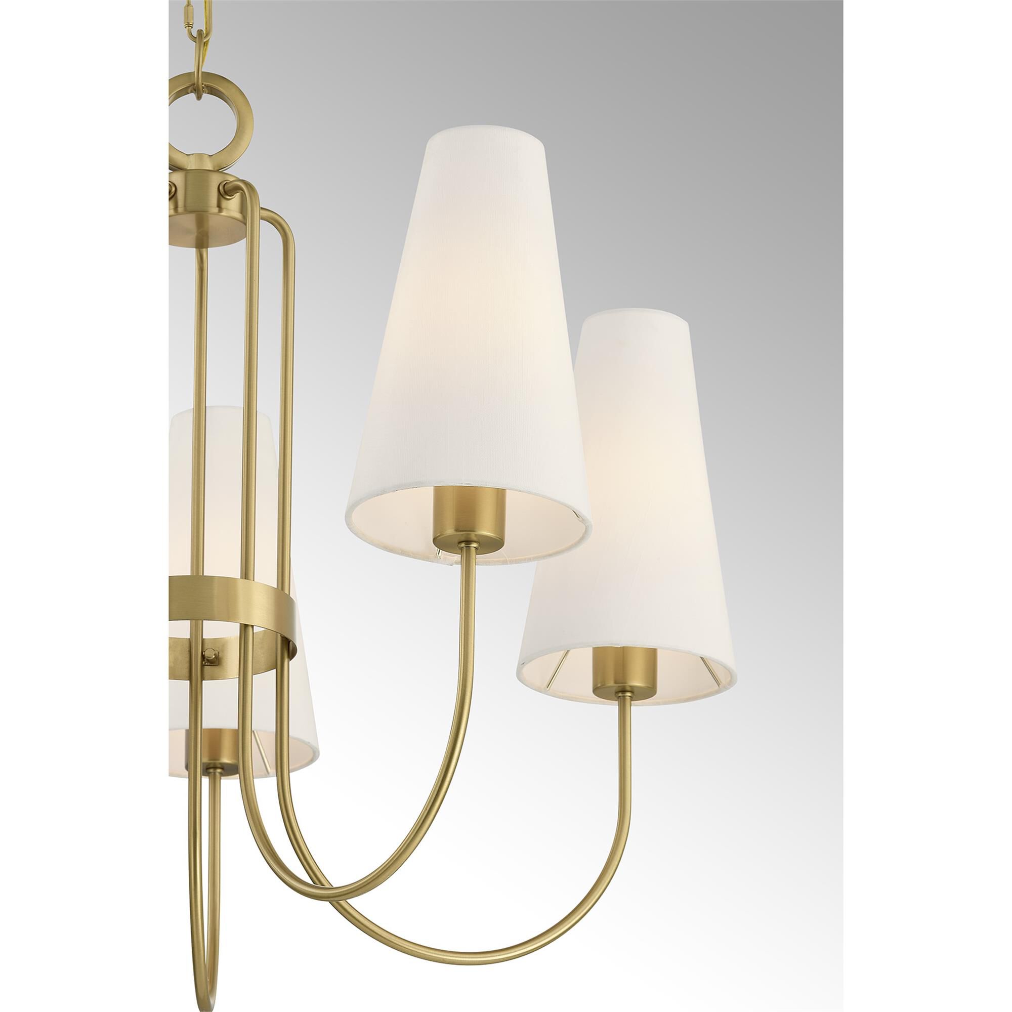 Shown in Warm Brass finish and White Fabric shade